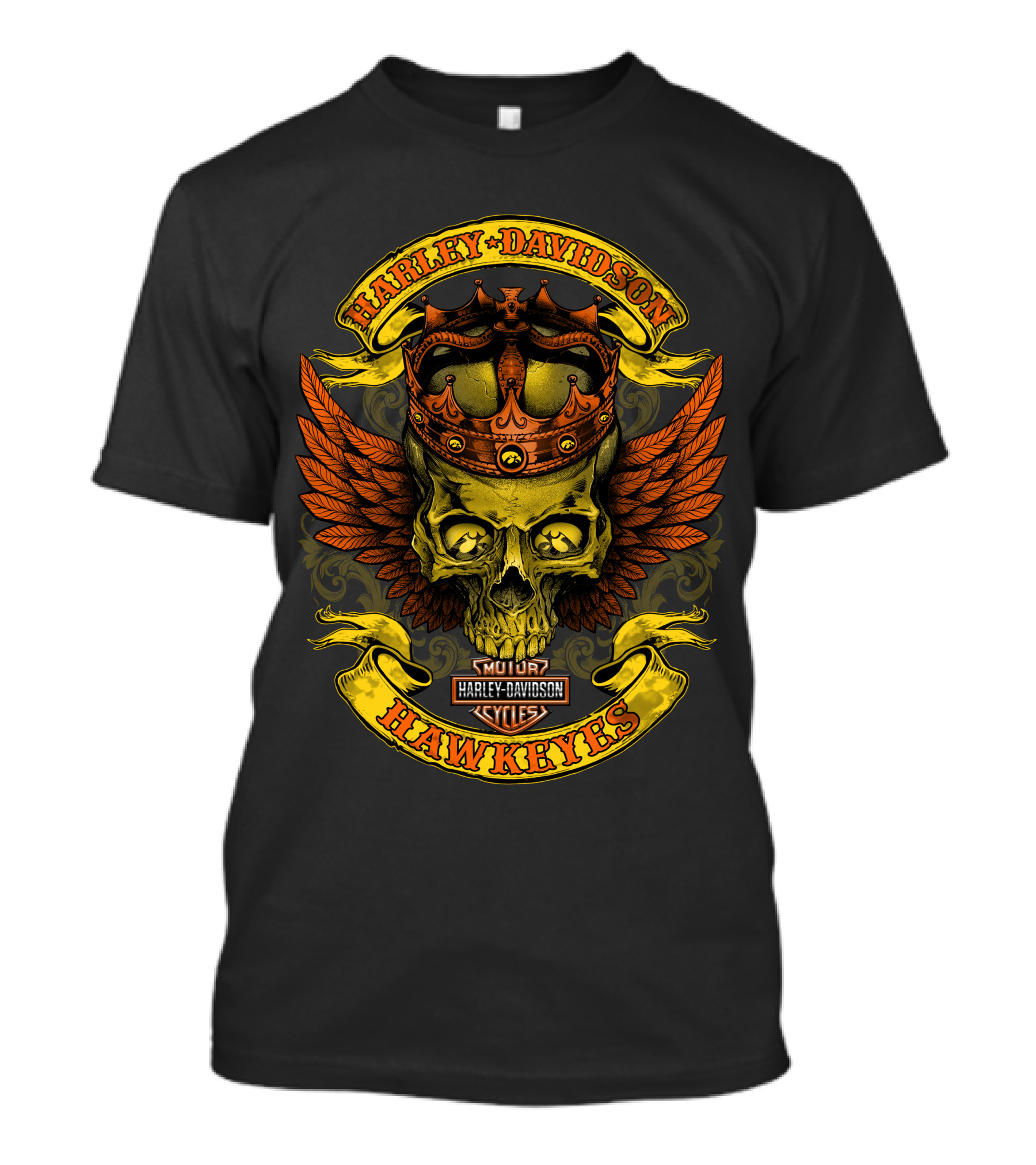 Harley Davidson Hawkeyes Skull Crown Wings T-Shirt