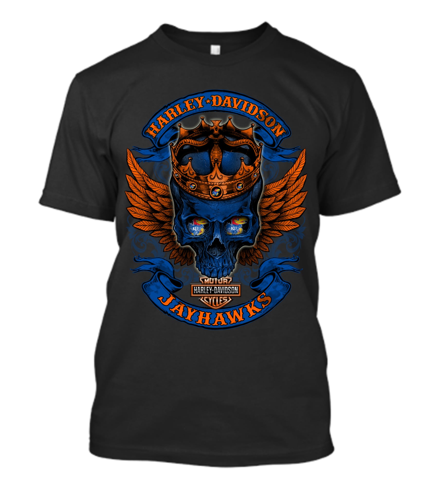 Harley Davidson Jayhawks Skull With Crown And Wings T-Shirt