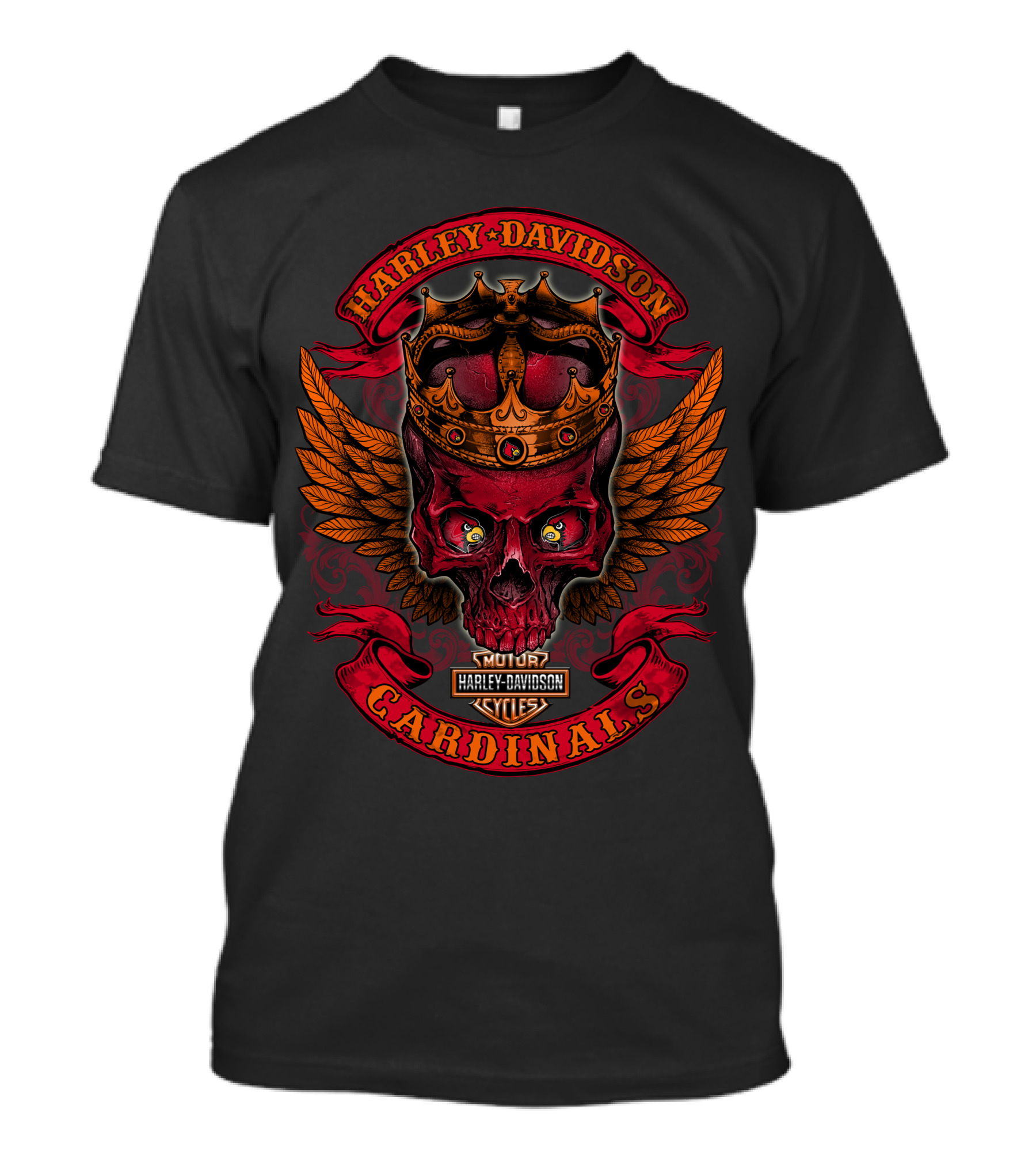 King Harley Davidson Cardinals Skull Wings Logo 288 Louisville T-Shirt
