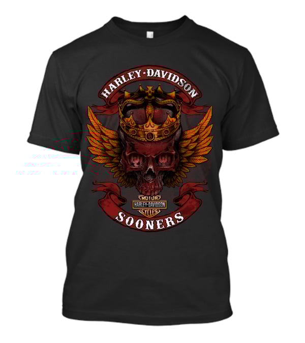 Harley Davidson King Skull Crown Wings Sooner Cycles T-Shirt