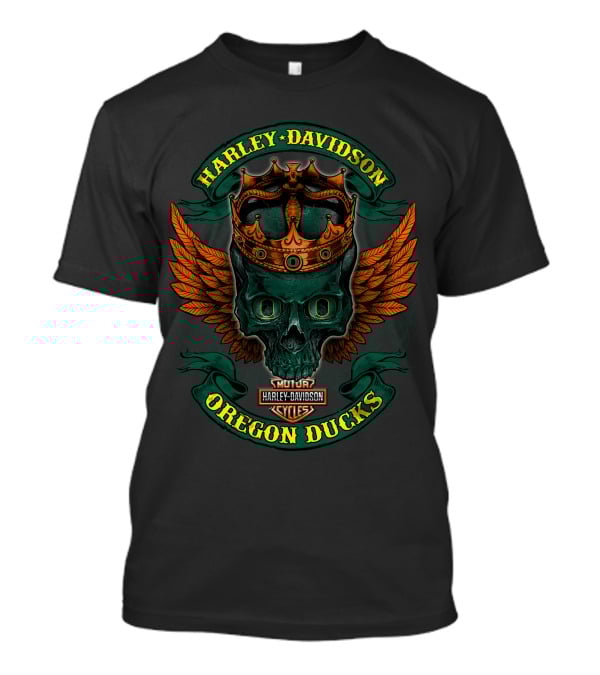 Harley Davidson Oregon Ducks Skull With Crown And Wings T-Shirt