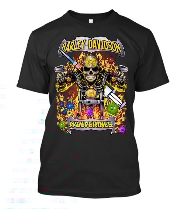 Harley Davidson Michigan Wolverines Skull Motorcycles T-Shirt