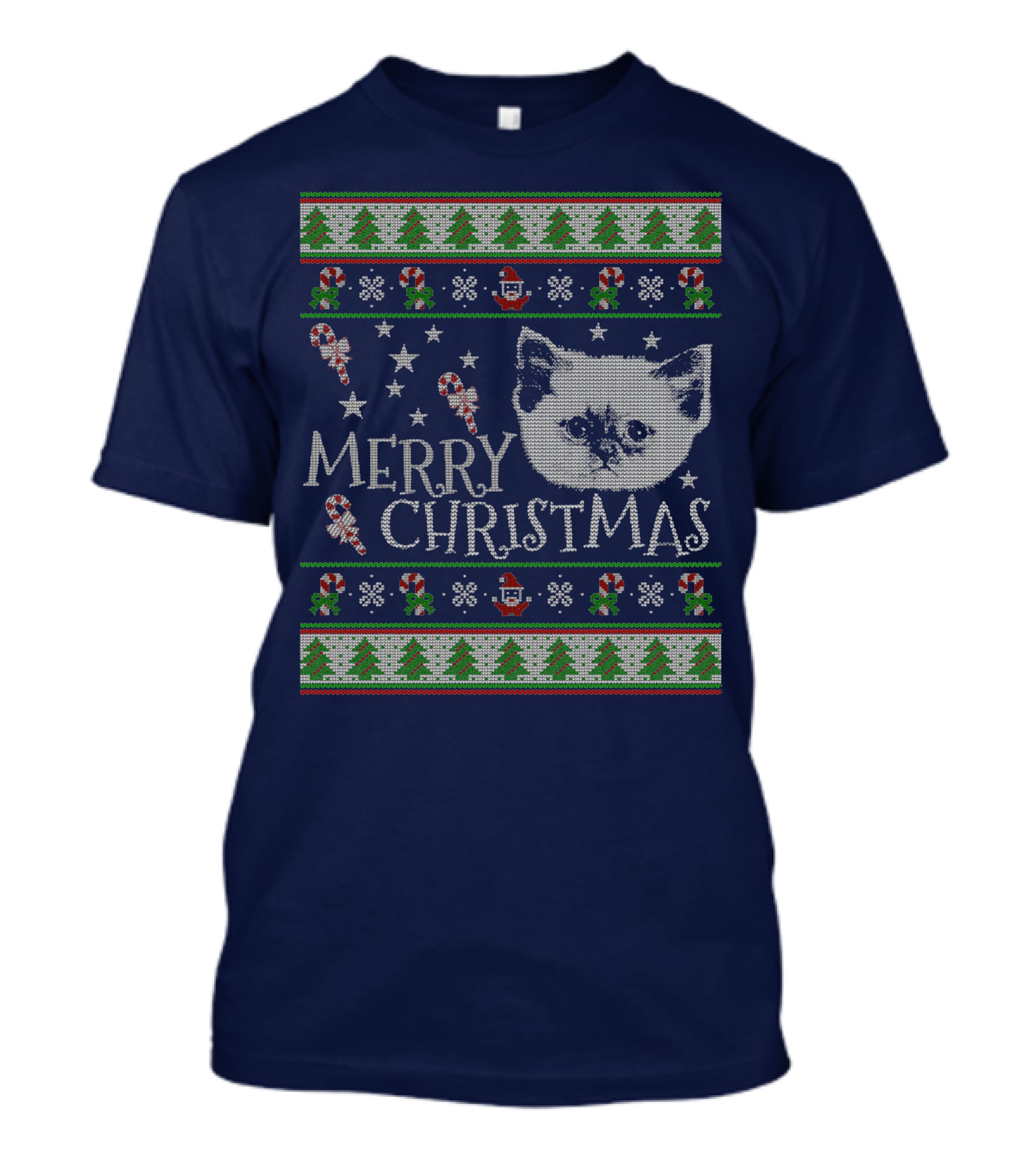 Merry Christmas Cute Persian Kitten Candy Canes Snowflakes Trees T-Shirt
