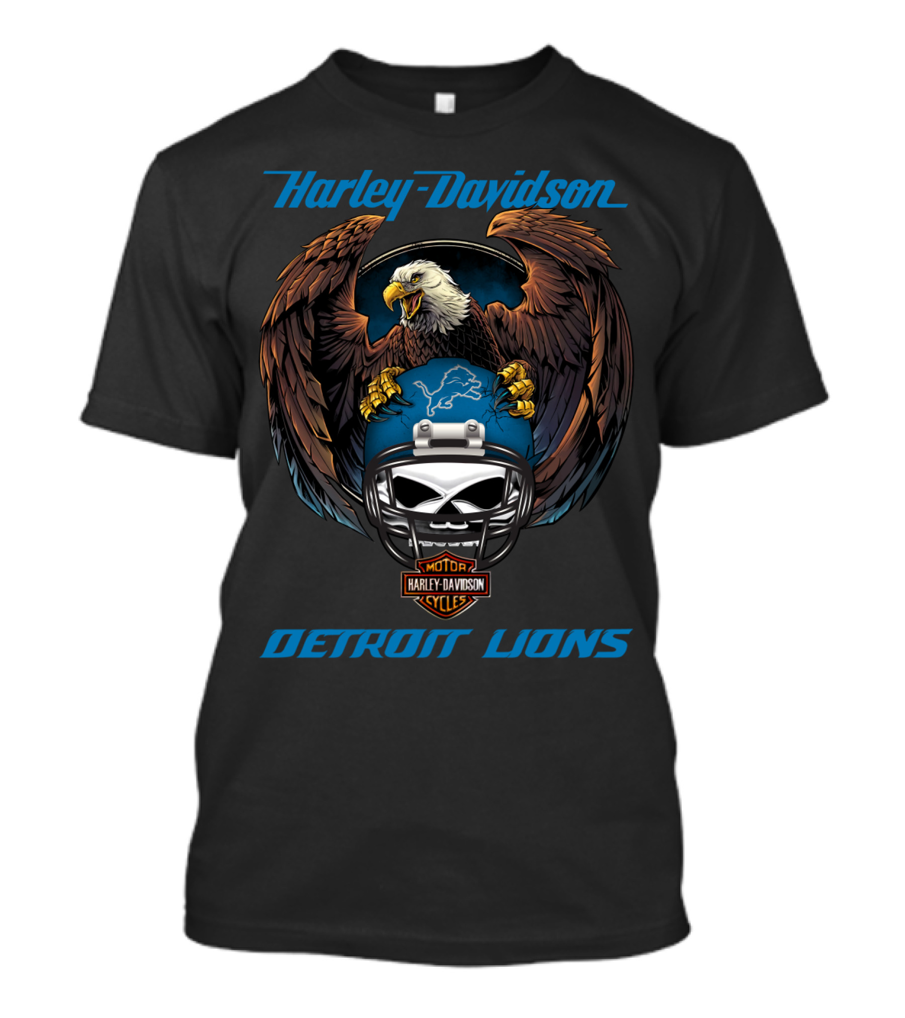 Harley Davidson Detroit Lions Eagle Helmet Nfl Motorcycles T-Shirt