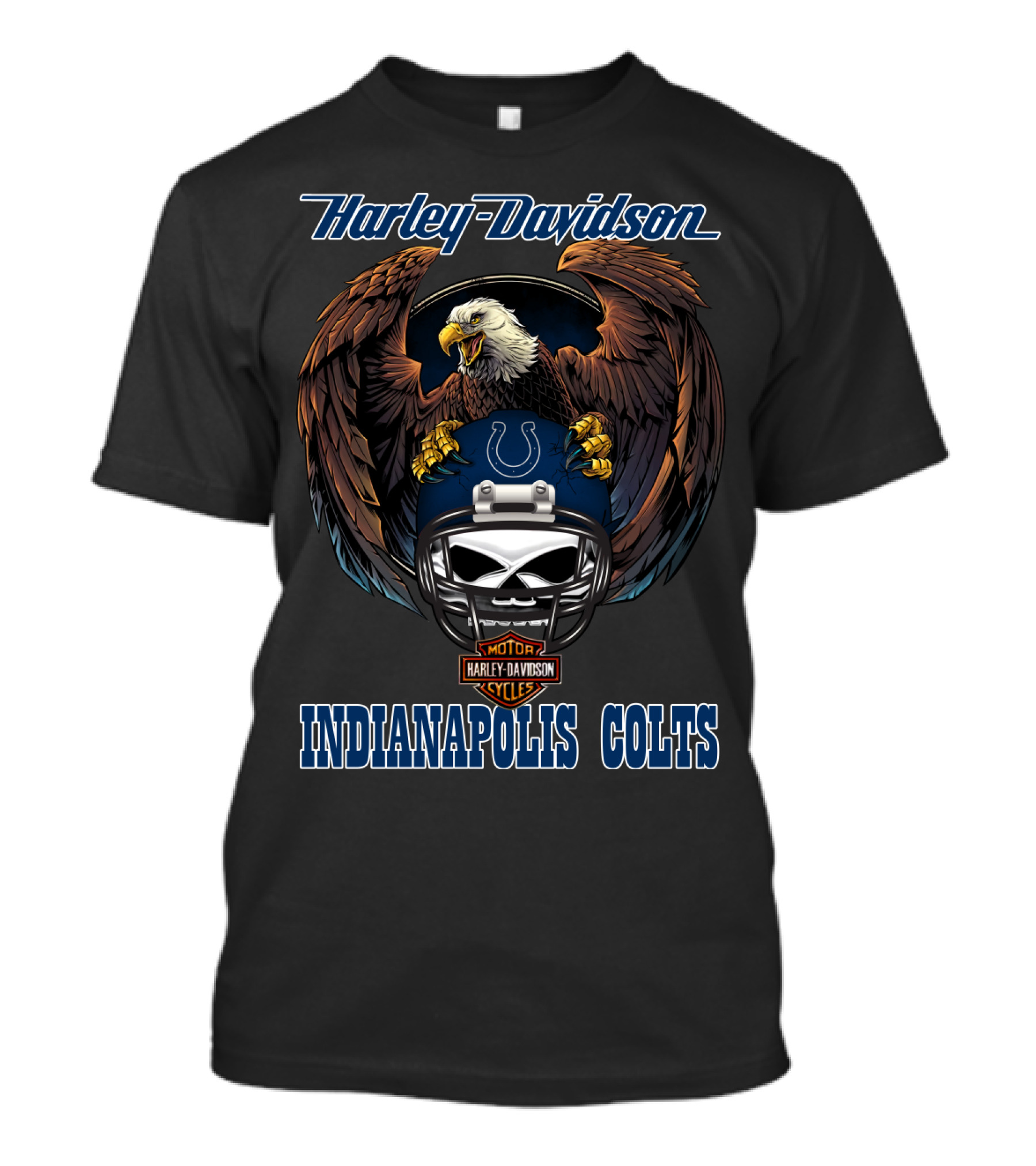 Harley Davidson Indianapolis Colts Bald Eagle Skull Helmet T-Shirt