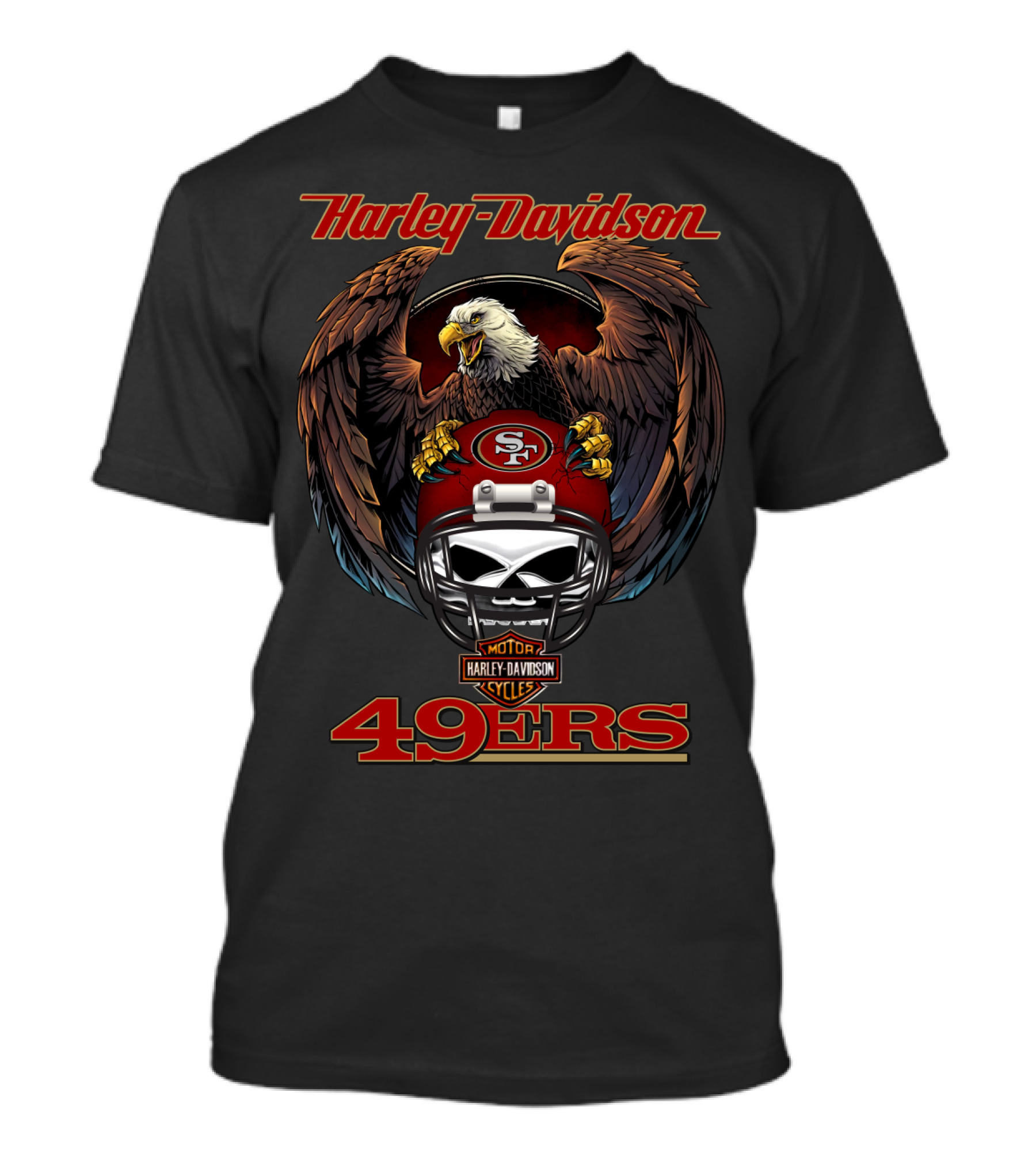 Harley Davidson Nfl 49ers Motor Cycles Eagle Helmet T-Shirt
