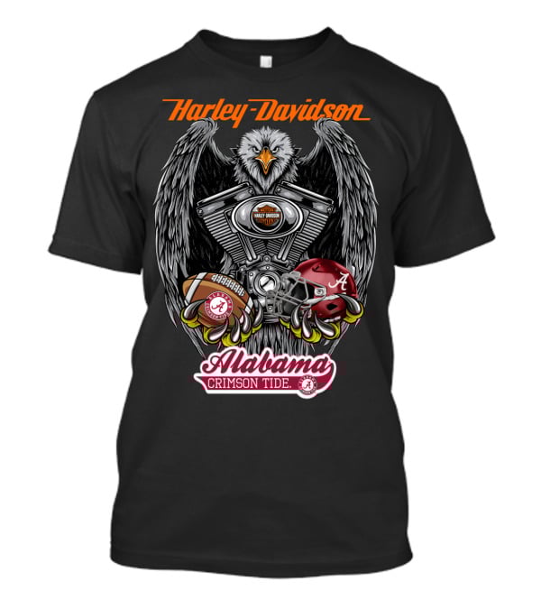Harley Davidson Alabama Crimson Tide Ncaa Football Helmet And Eagle T-Shirt