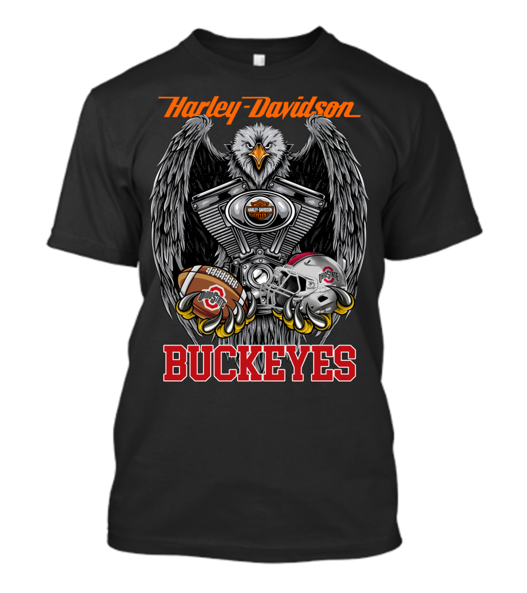 Harley Davidson Buckeyes Eagle Football Helmet And Engine T-Shirt