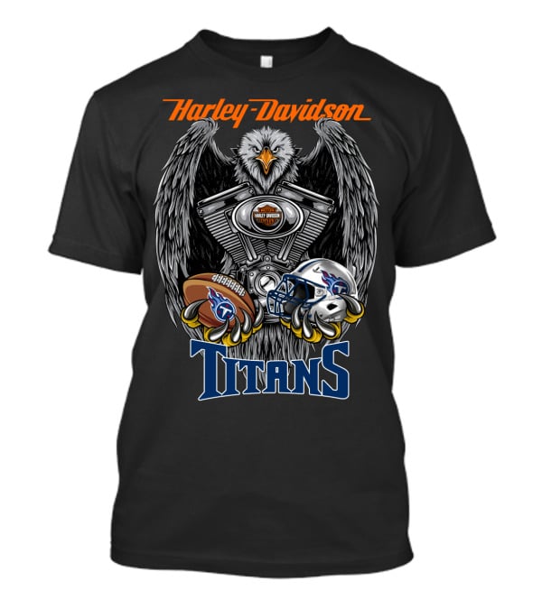 Harley Davidson Titans Nfl Football Helmet And Ball With Eagle And Engine T-Shirt