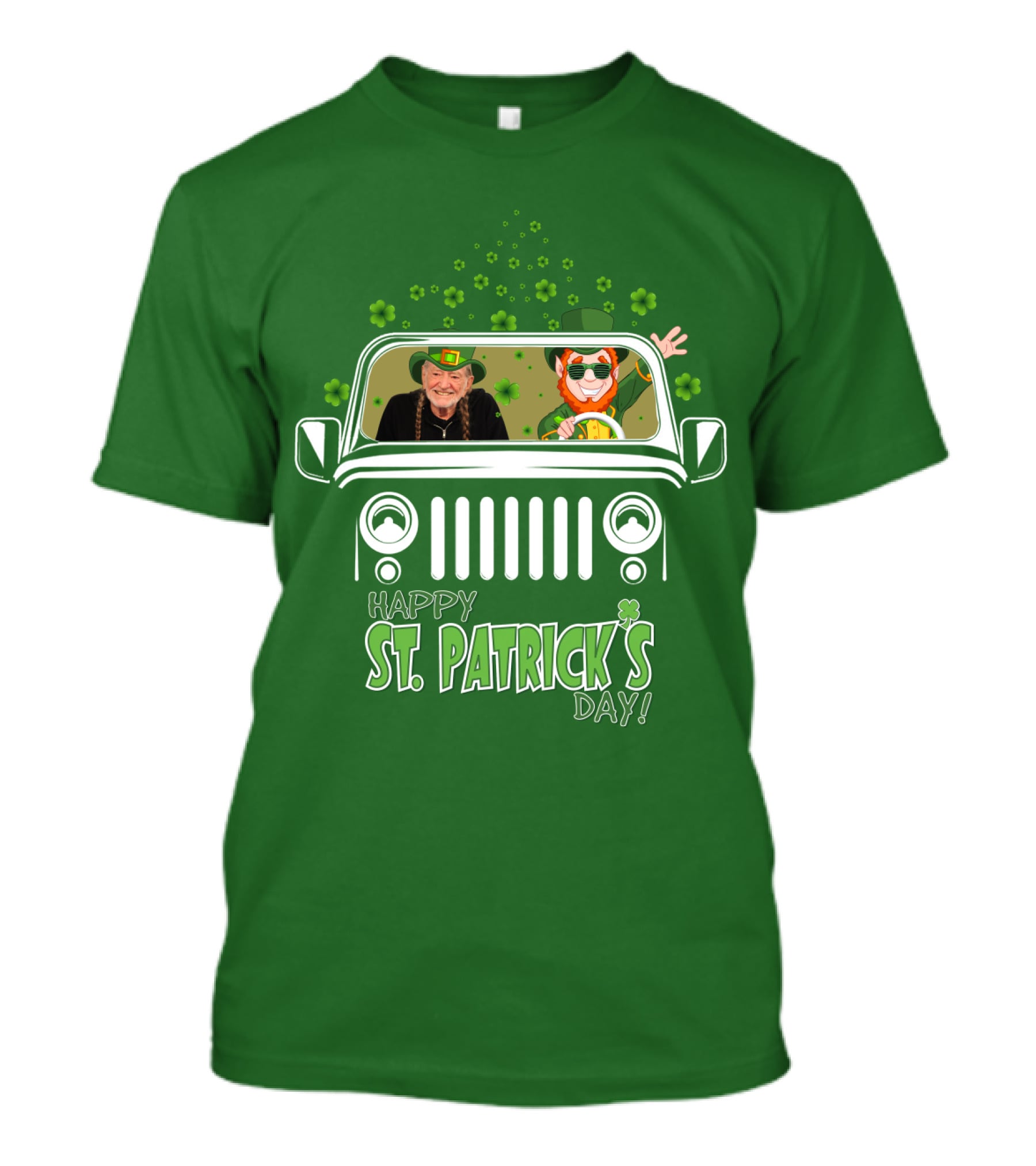 Happy St. Patrick's Day Willie Nelson 51 Jeep With Leprechaun And Clover Themes T-Shirt