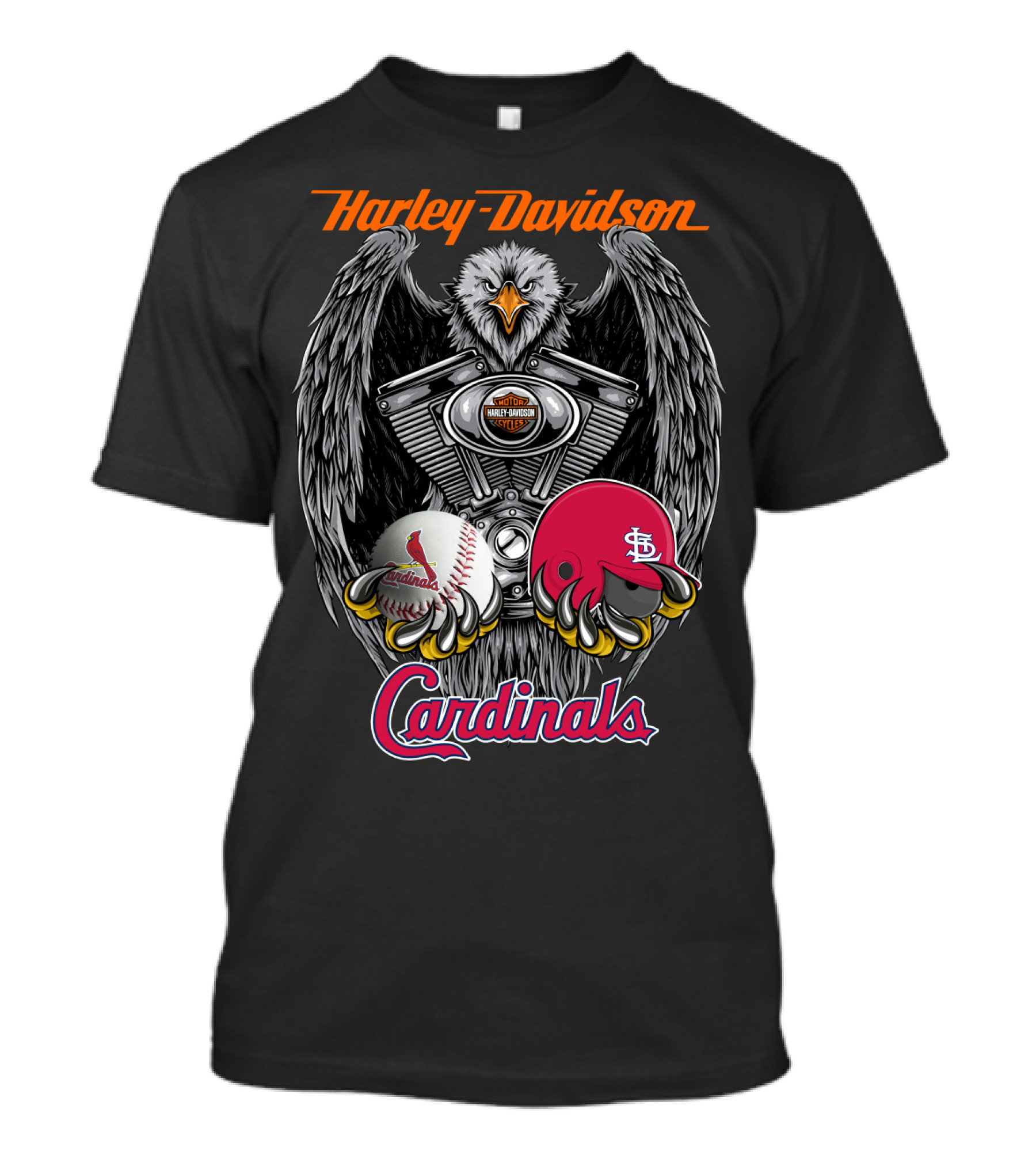 Harley Davidson St. Louis Cardinals Eagle Engine Baseball Helmet T-Shirt
