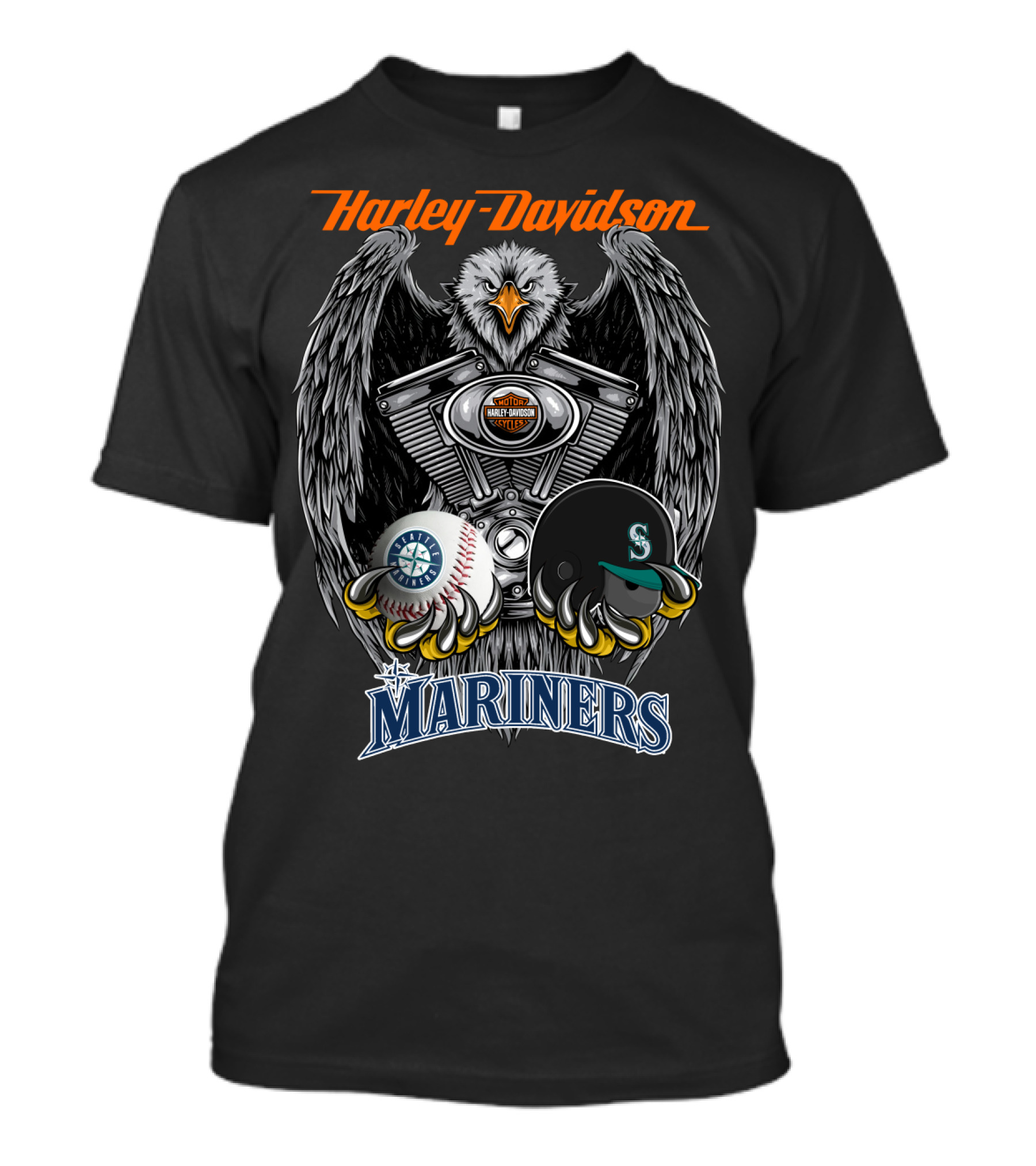Harley Davidson Eagle Mlb Seattle Mariners Baseball Helmet Seattle T-Shirt