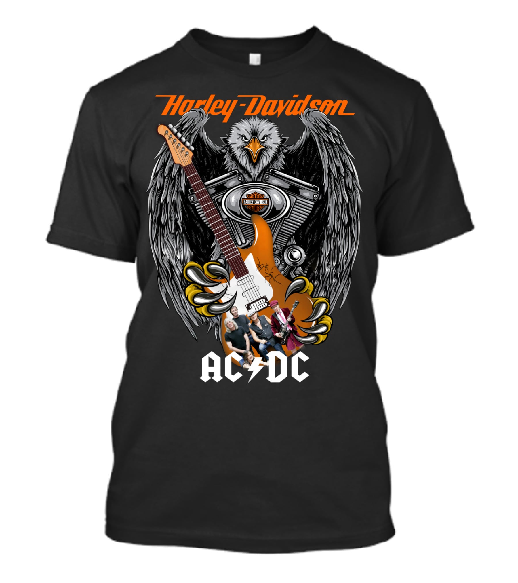 Harley Davidson Motorcycles Eagle Guitar Ac/Dc Band Collaboration T-Shirt