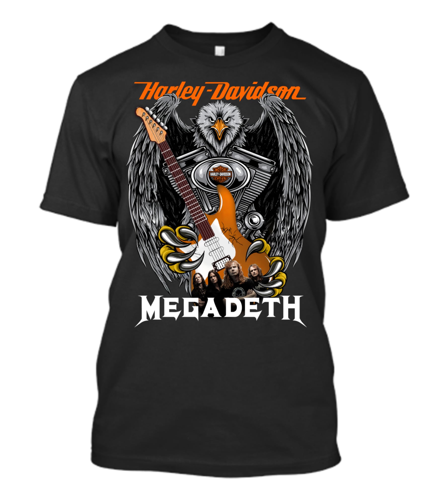Harley Davidson Motor Cycles Megadeth Eagle Guitar T-Shirt