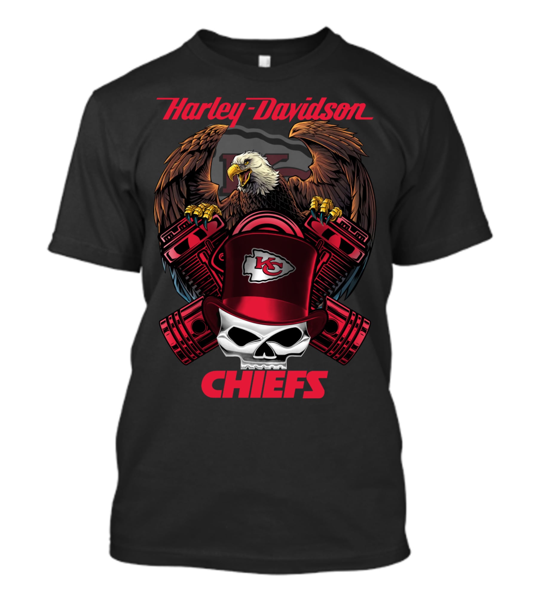 Harley Davidson Chiefs Kcc Nfl Football Eagle Skull T-Shirt