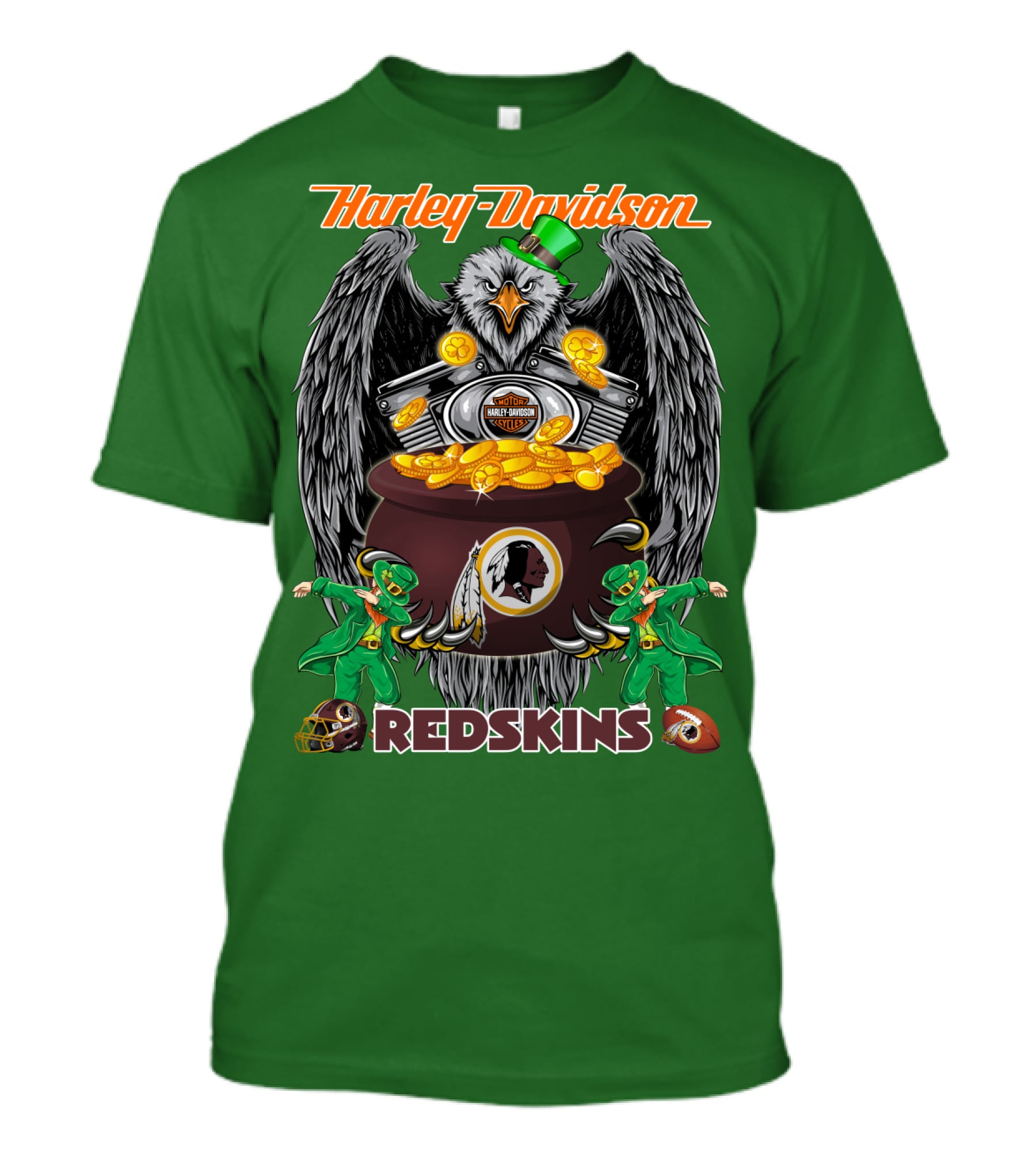 Harley Davidson Redskins Nfl Washington Redskins 46 Eagle Pot Of Gold Leprechauns T-Shirt