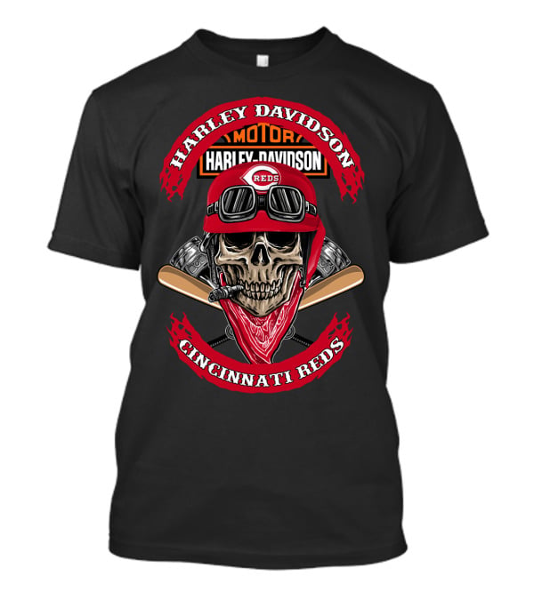 Harley Davidson Cincinnati Reds Skull Helmet Motor T-Shirt
