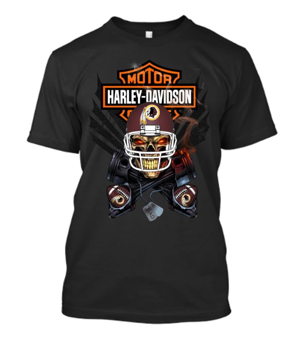 Harley Davidson Motor Skull Nfl Wr Football Helmet Logo Redskins T-Shirt