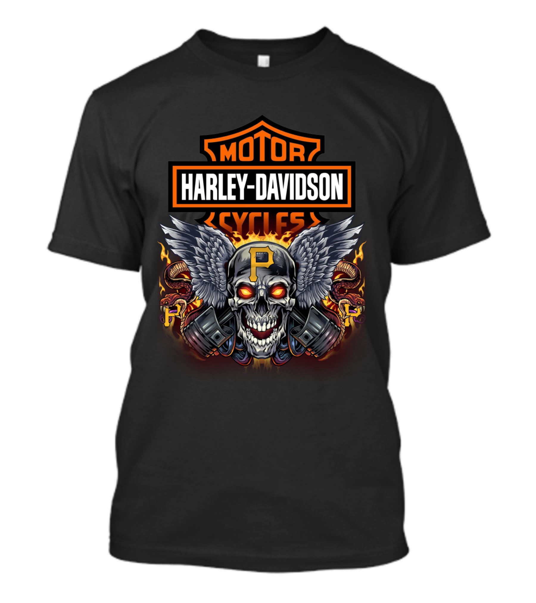 Harley Davidson Motorcycles Skull Wings Flames P T-Shirt