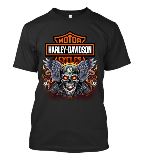 Harley Davidson Motor Cycles Oakland Athletics Winged Skull And Serpents T-Shirt