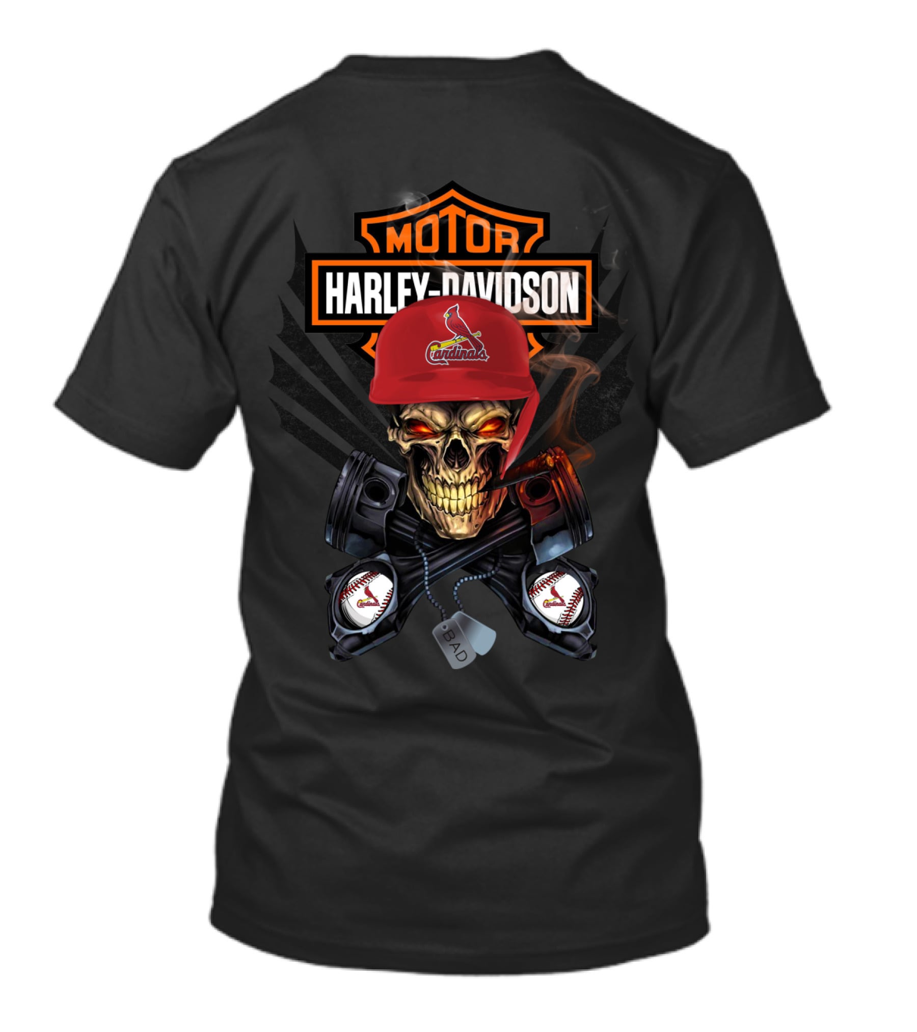 Harley Davidson Skull With St Louis Cardinals Cap And Baseball Pistons T-Shirt