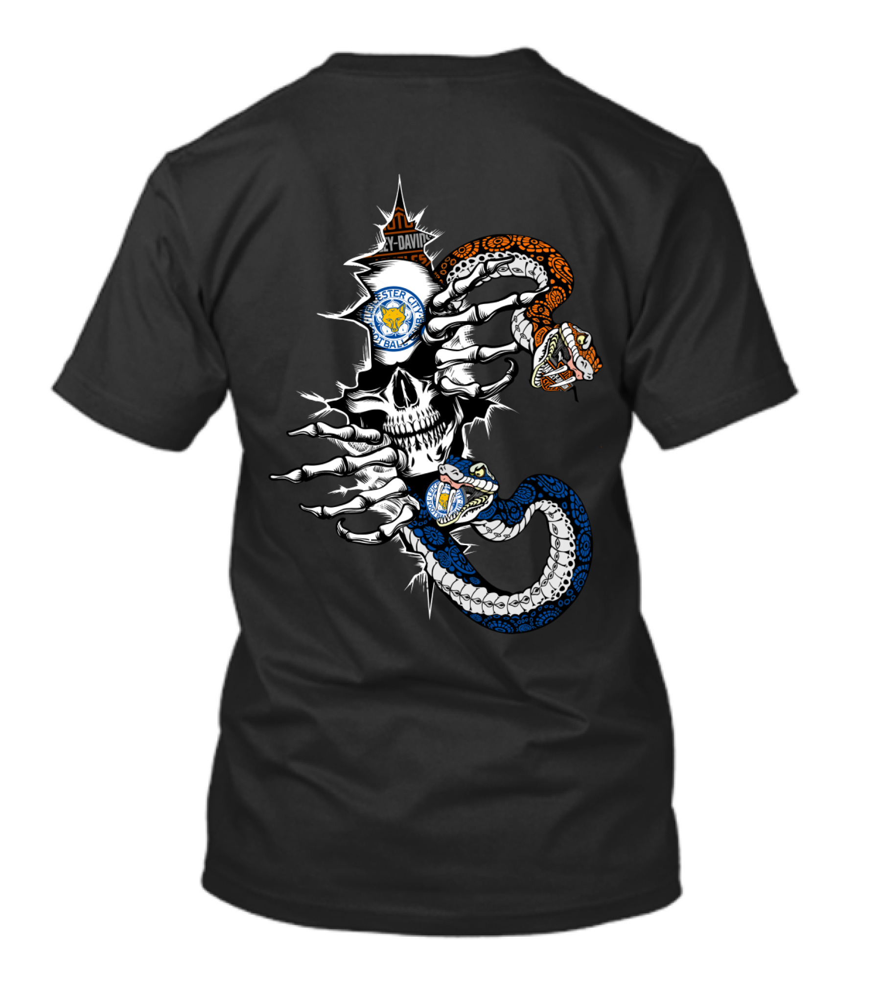 Leicester City Football Club Skull And Snakes Harley Davidson Stl T-Shirt