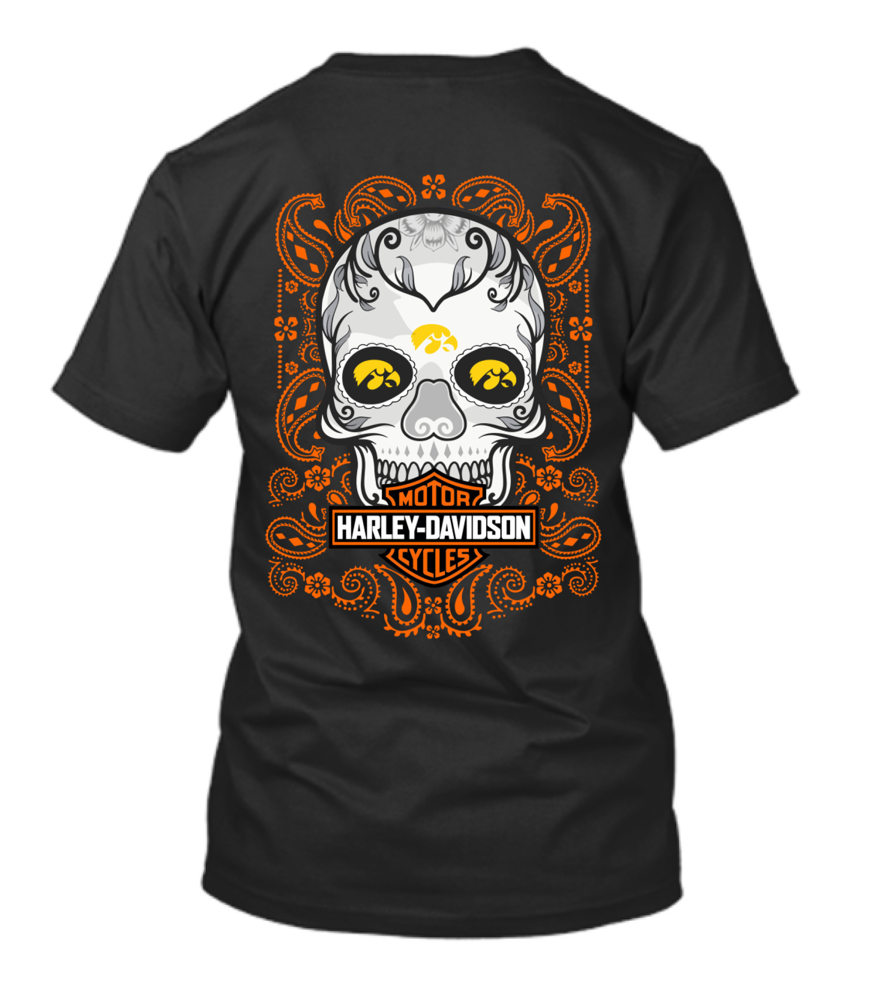 Harley Davidson Motor Cycles Iowa Hawkeyes Skull T-Shirt