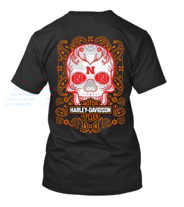 Harley Davidson Motorcycles Nebraska Ncaa Skull T-Shirt