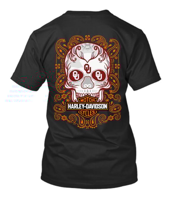 Harley Davidson Ou Skull Design With Paisley Accents T-Shirt