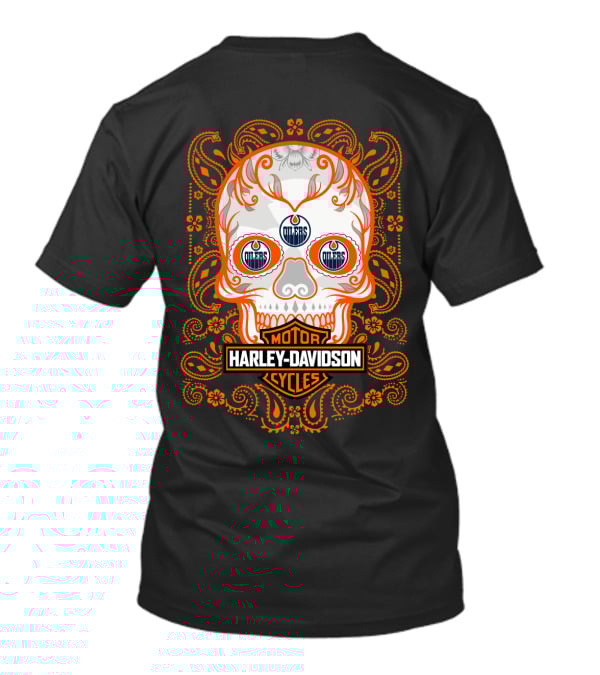 Harley Davidson Motor Cycles Oilers Nhl Skull T-Shirt