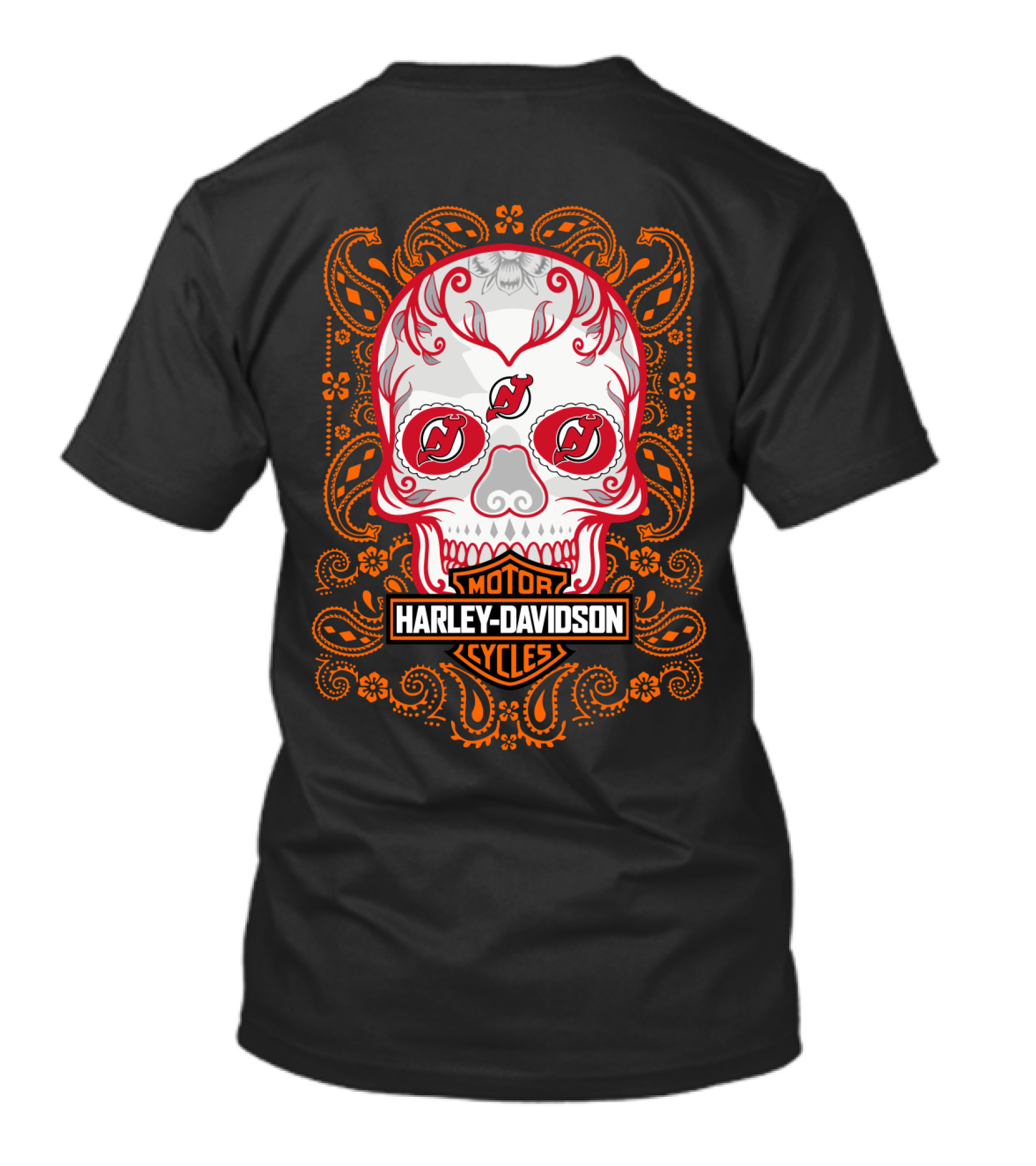 Harley Davidson Motor Cycles Nhl Njd Sugar Skull T-Shirt
