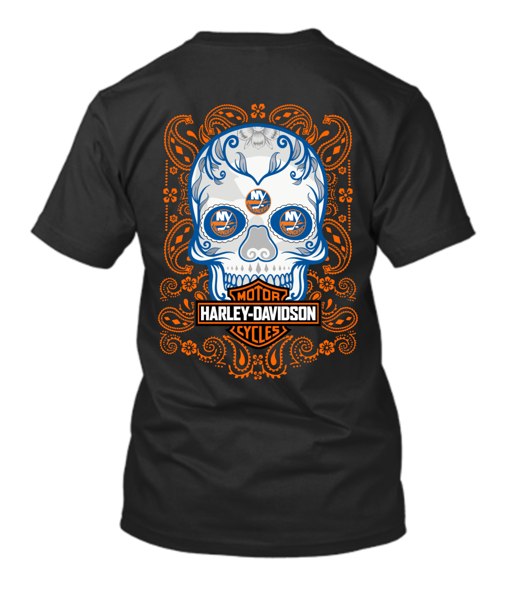 New York Islanders Harley Davidson Skull Motorcycles T-Shirt