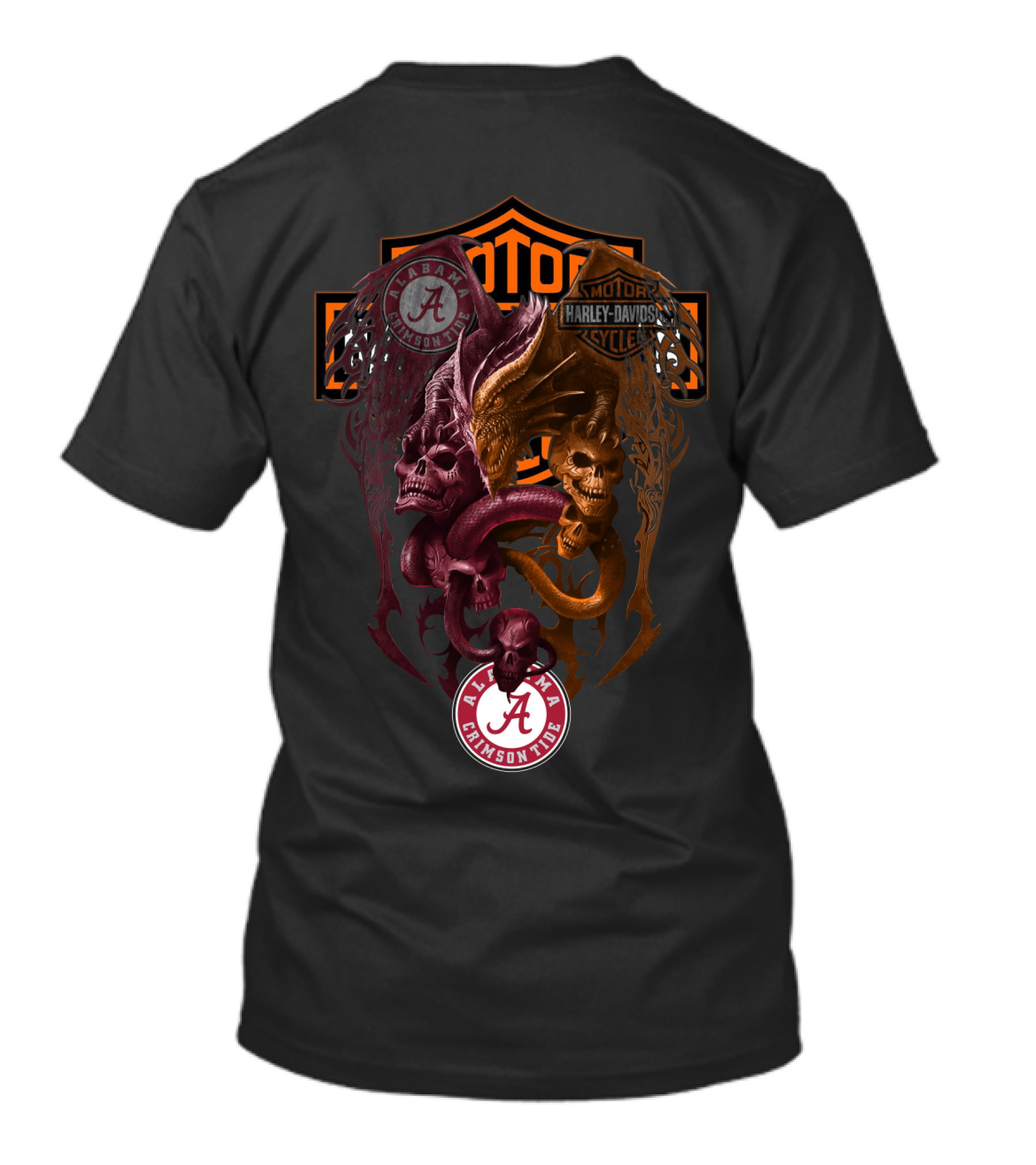 Alabama Crimson Tide Harley Davidson Skulls And Serpents T-Shirt