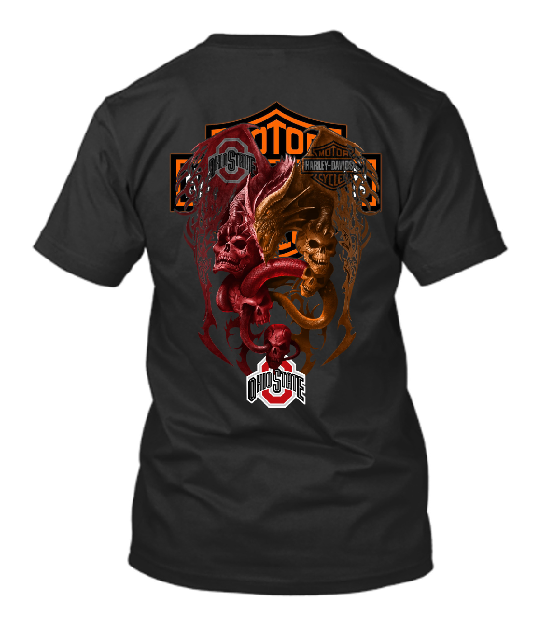 Ohio State Harley Davidson Skull Dragons Ncaa T-Shirt