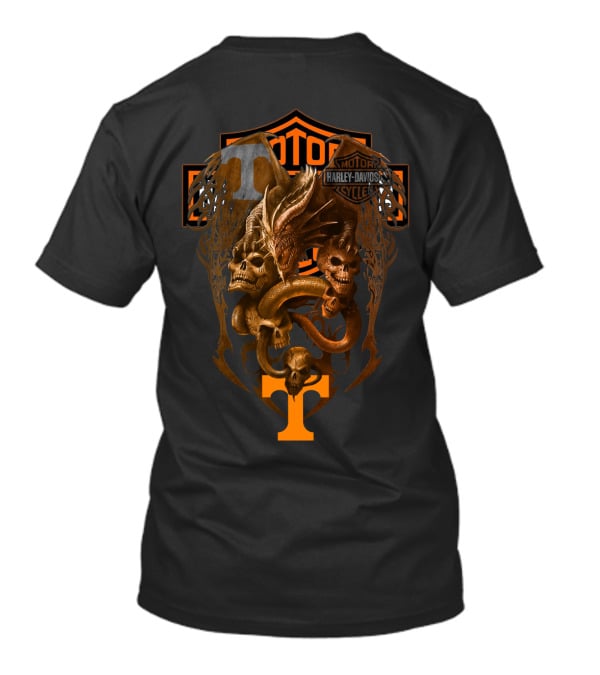 Harley Davidson Dragon Skulls And Serpent With Tennessee Vols Ncaa T-Shirt