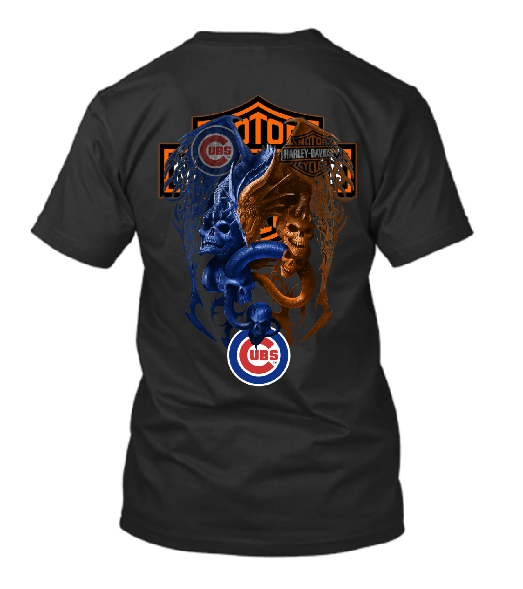 Mlb Cubs Harley Davidson Dual Skull Serpent T-Shirt