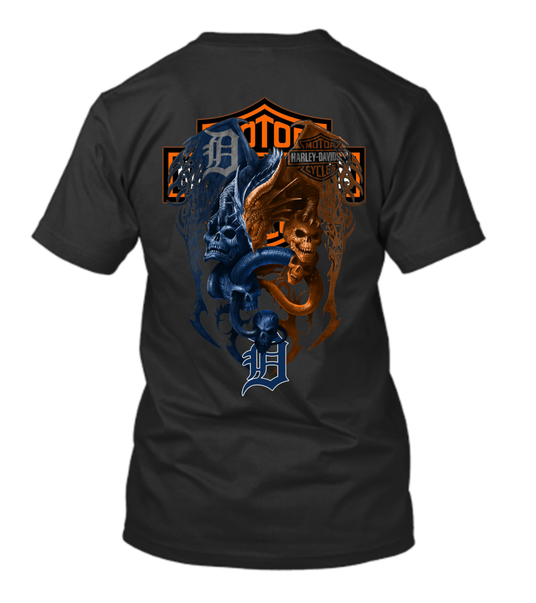 Mlb Dt Harley Davidson Detroit Tigers Skeleton Dragon T-Shirt