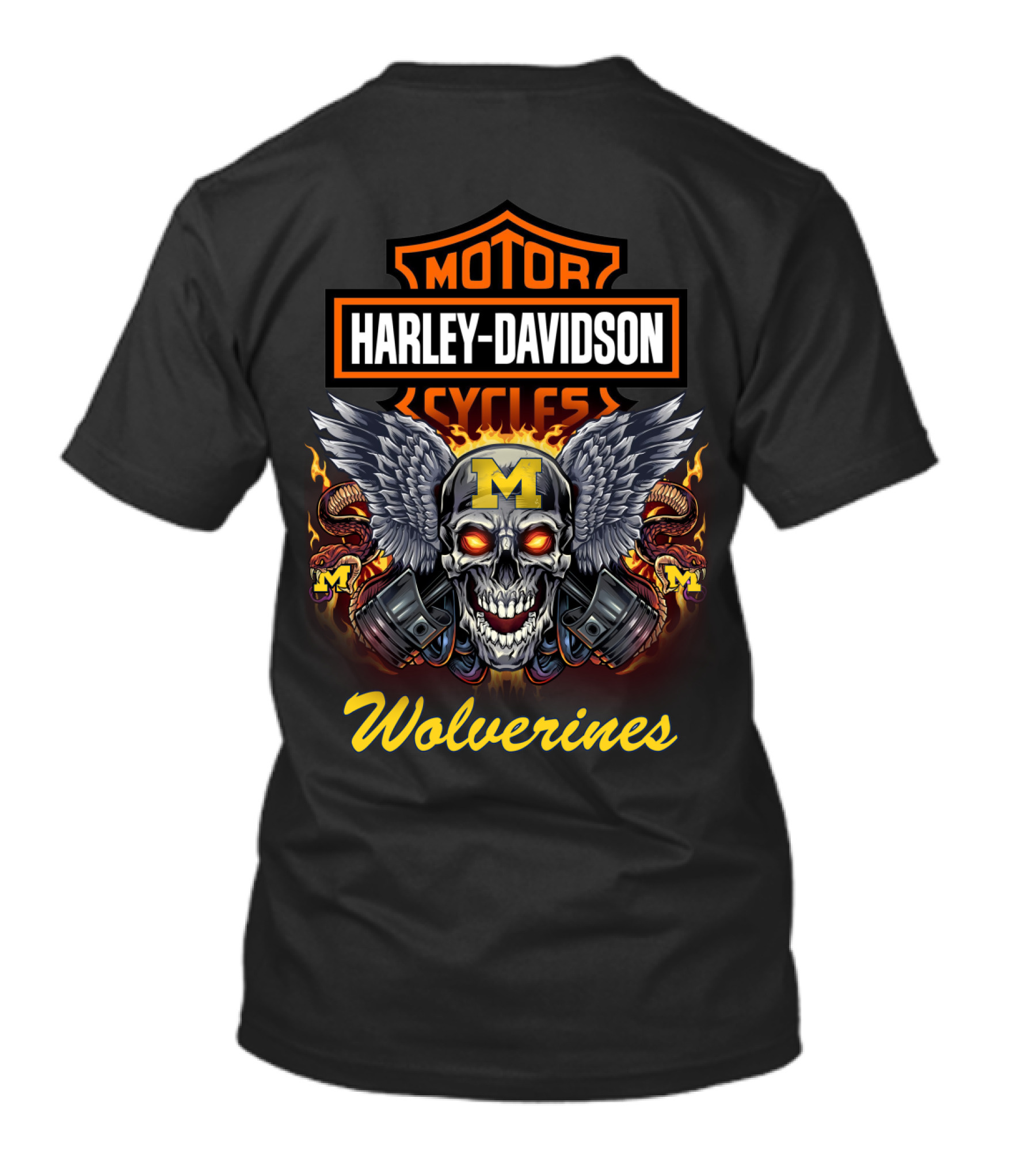 Harley Davidson Motor Cycles Michigan Wolverines Skull Wings T-Shirt