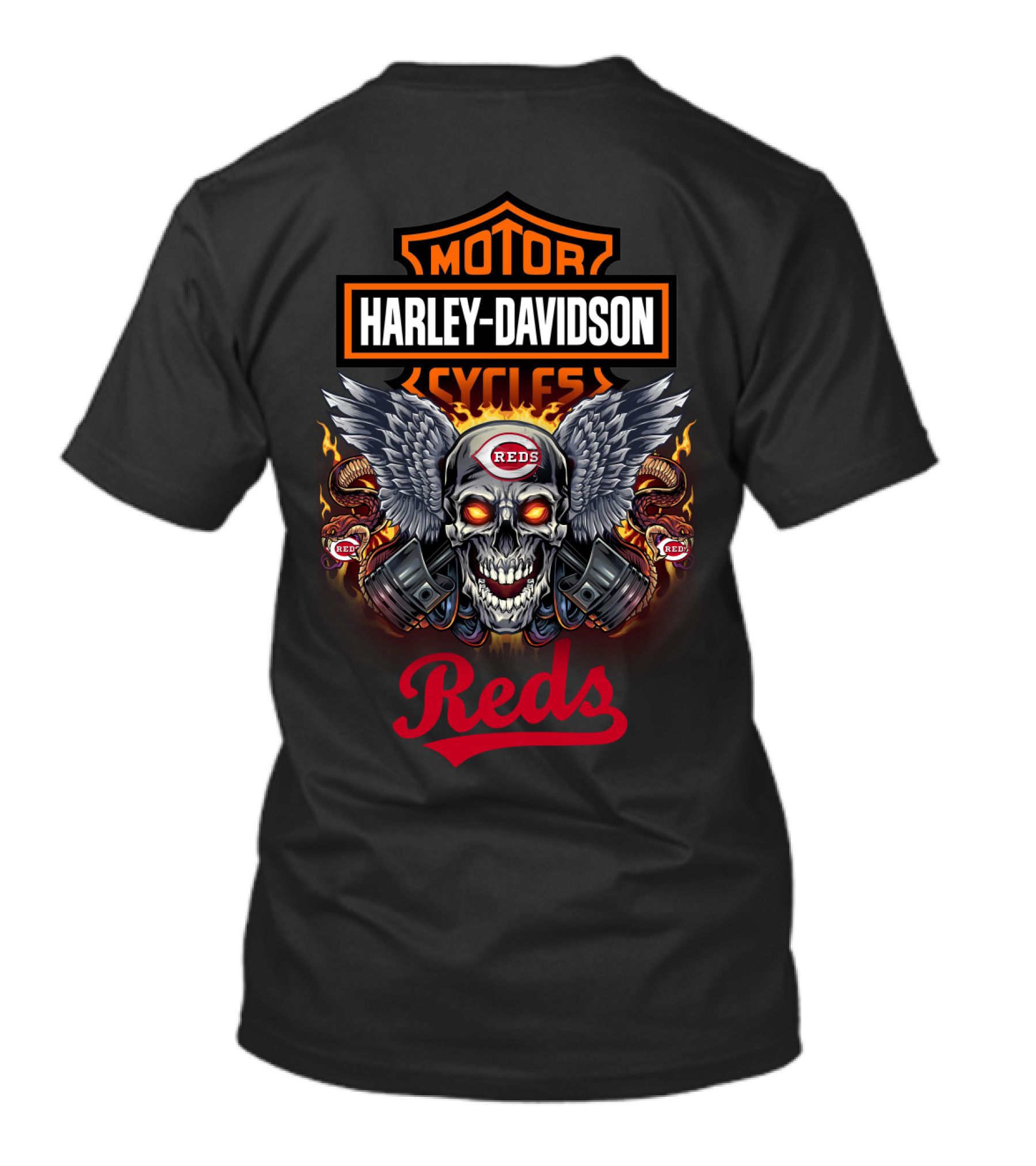 Harley Davidson Motorcycle Skull Wings Cincinnati Reds T-Shirt