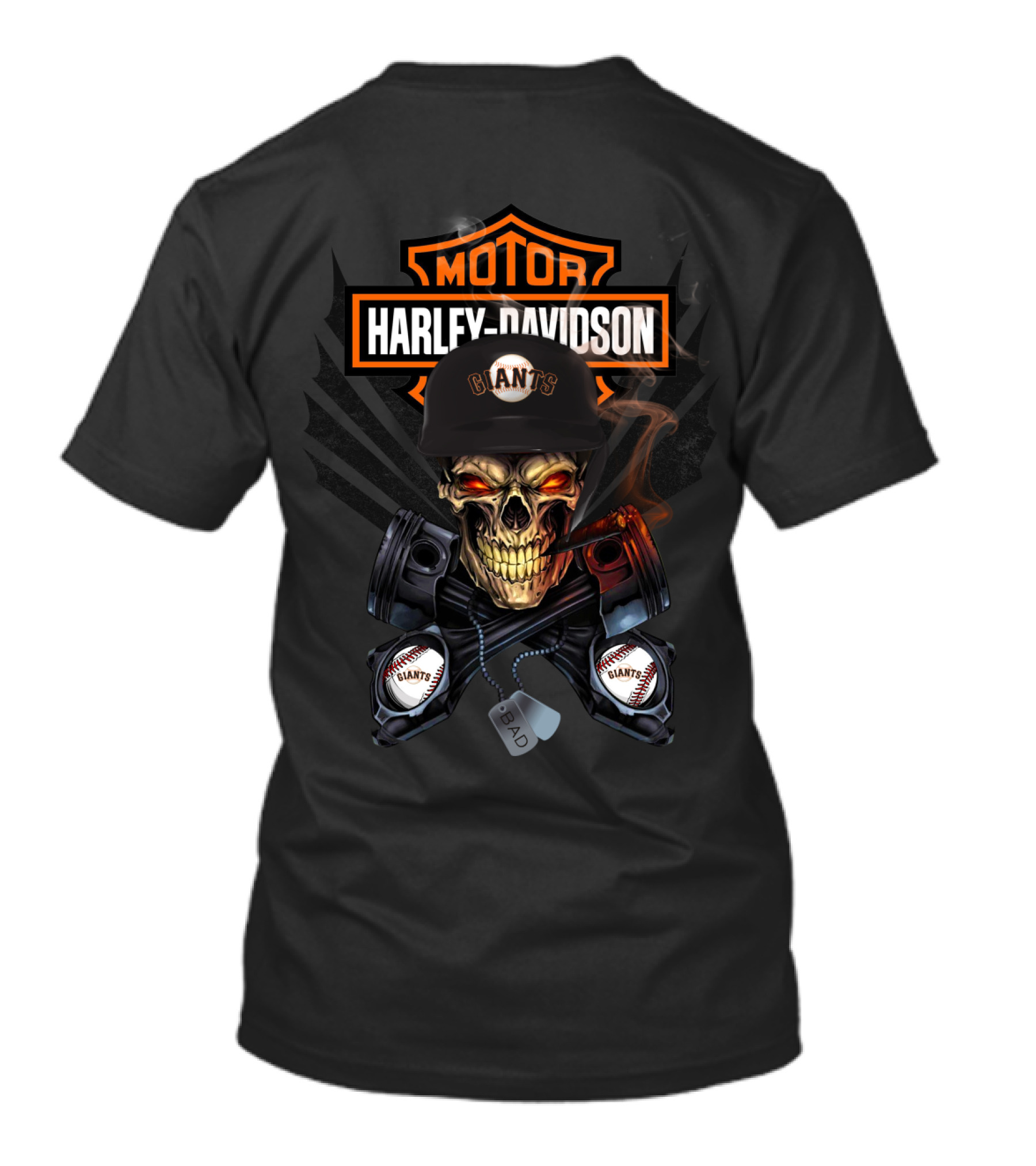 Harley Davidson Giants Skull With Piston And Baseball Elements T-Shirt