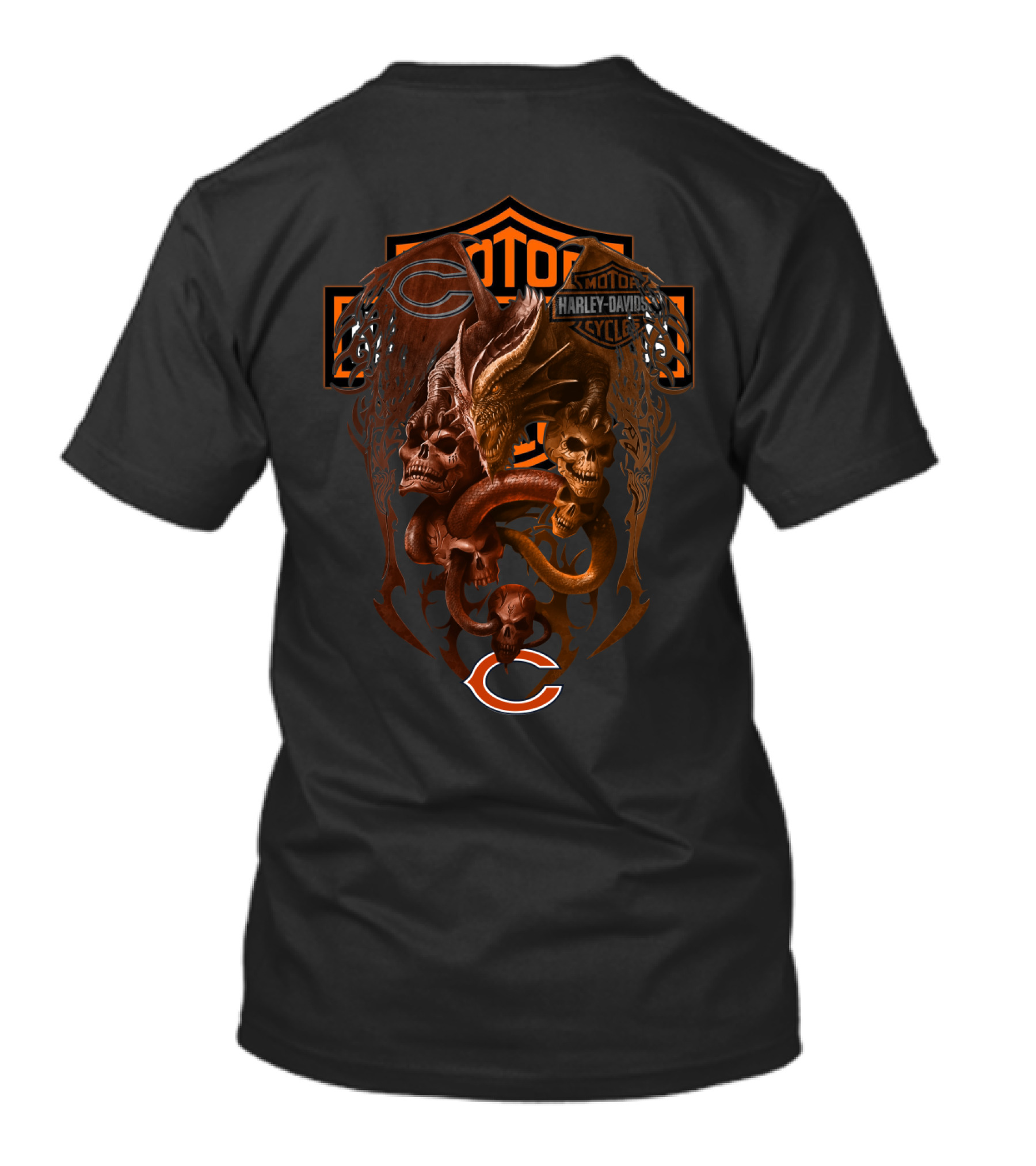 Harley Davidson Chicago Bears Dragon Skull Snake Crest T-Shirt
