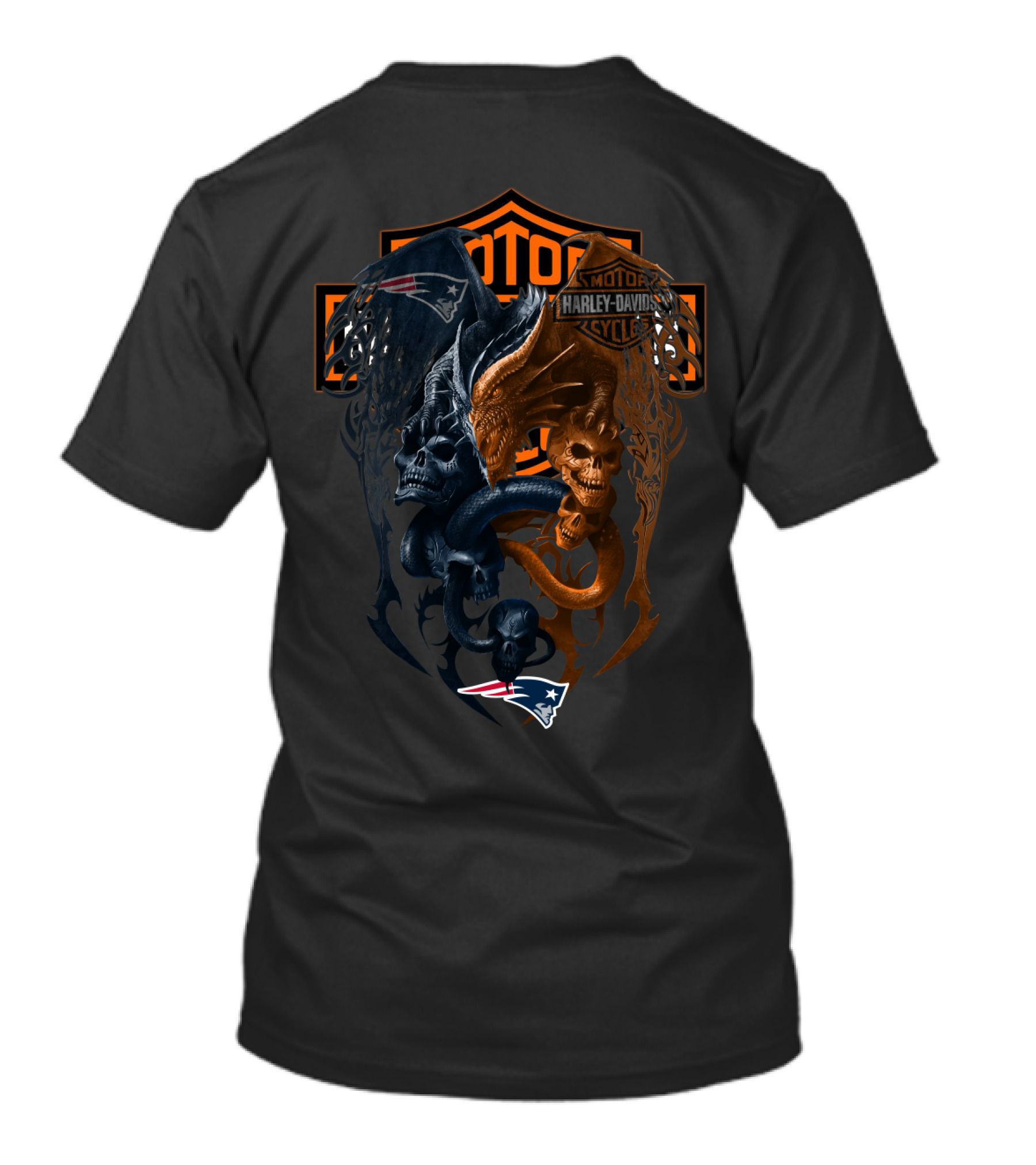 Patriots Harley Davidson Dual Dragon Skulls Nfl Nep 108 T-Shirt