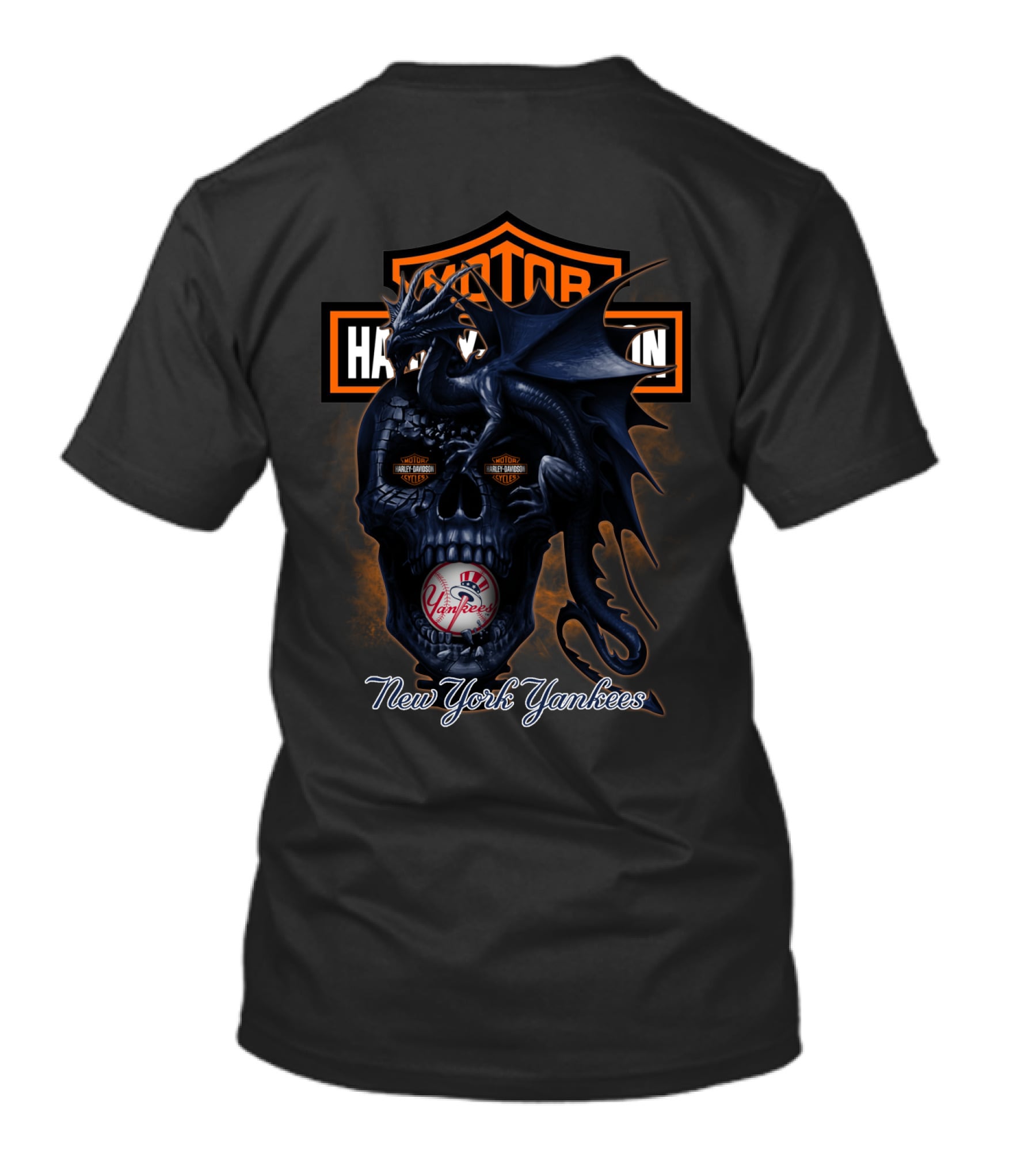 Motor Harley Davidson Cycles New York Yankees Dragon Skull T-Shirt