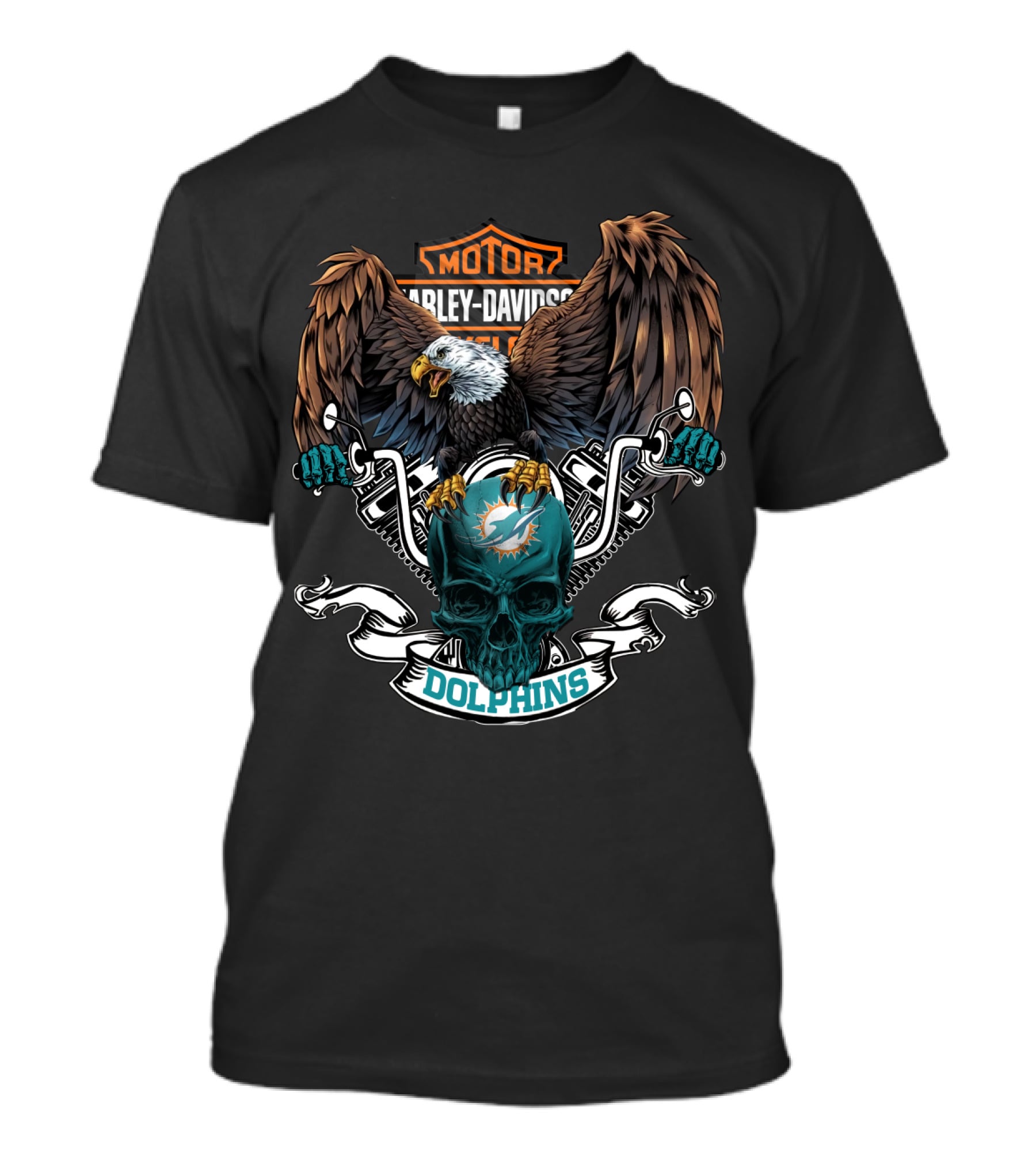 Harley Davidson Miami Dolphins Nfl Eagle Motorcycles T-Shirt