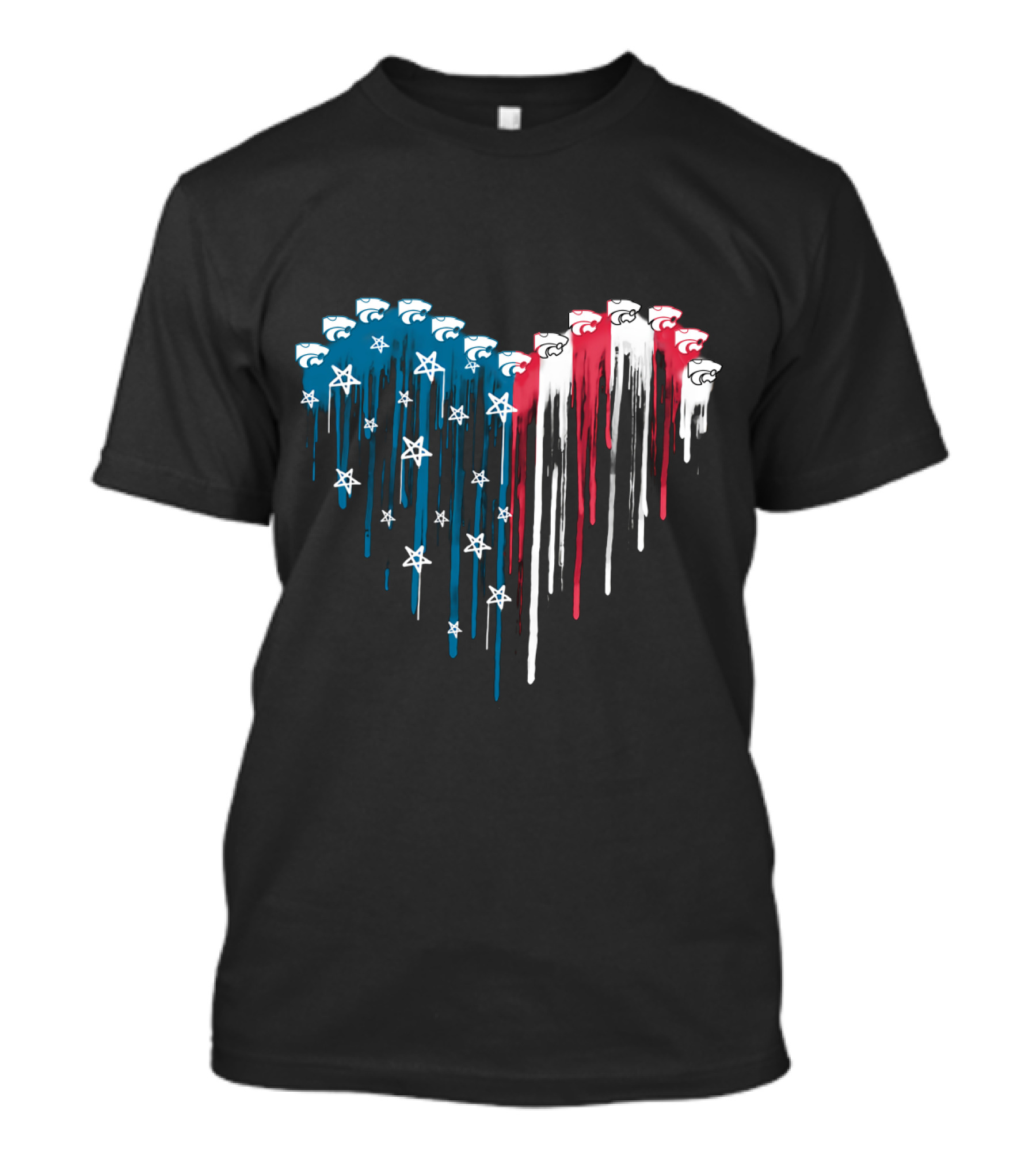 Kansas State Wildcats Heart Dripping Stars And Stripes Cats T-Shirt