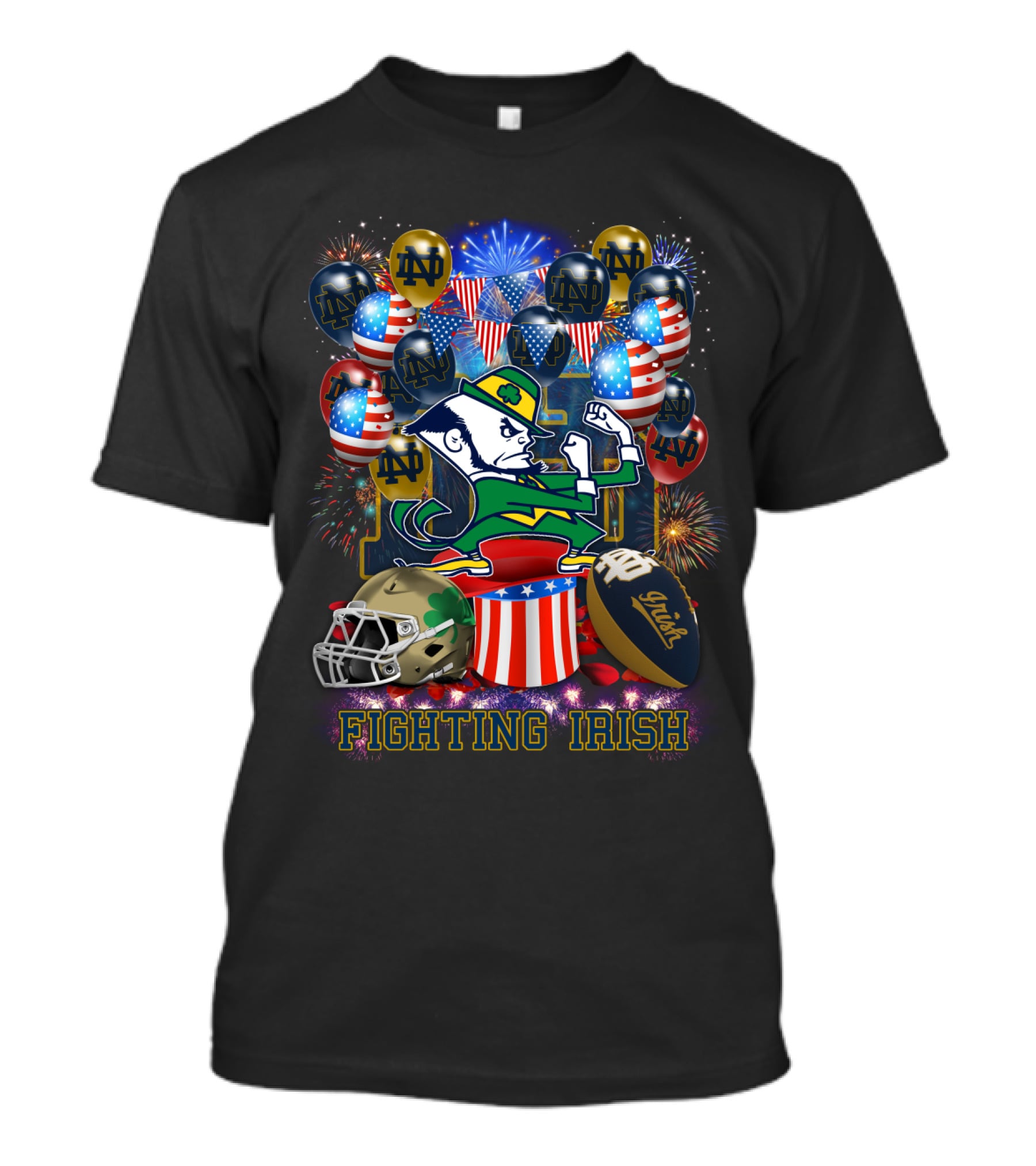 Ncaa Notre Dame Fighting Irish Notre Dame Leprechaun Fireworks Balloons Football Helmet T-Shirt