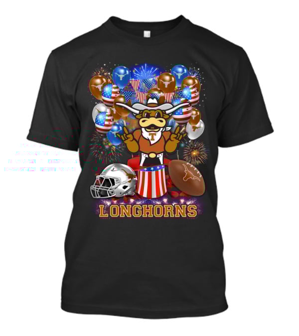 Ncaa Texas Longhorns Mascot Fireworks Balloons Helmet Football T-Shirt