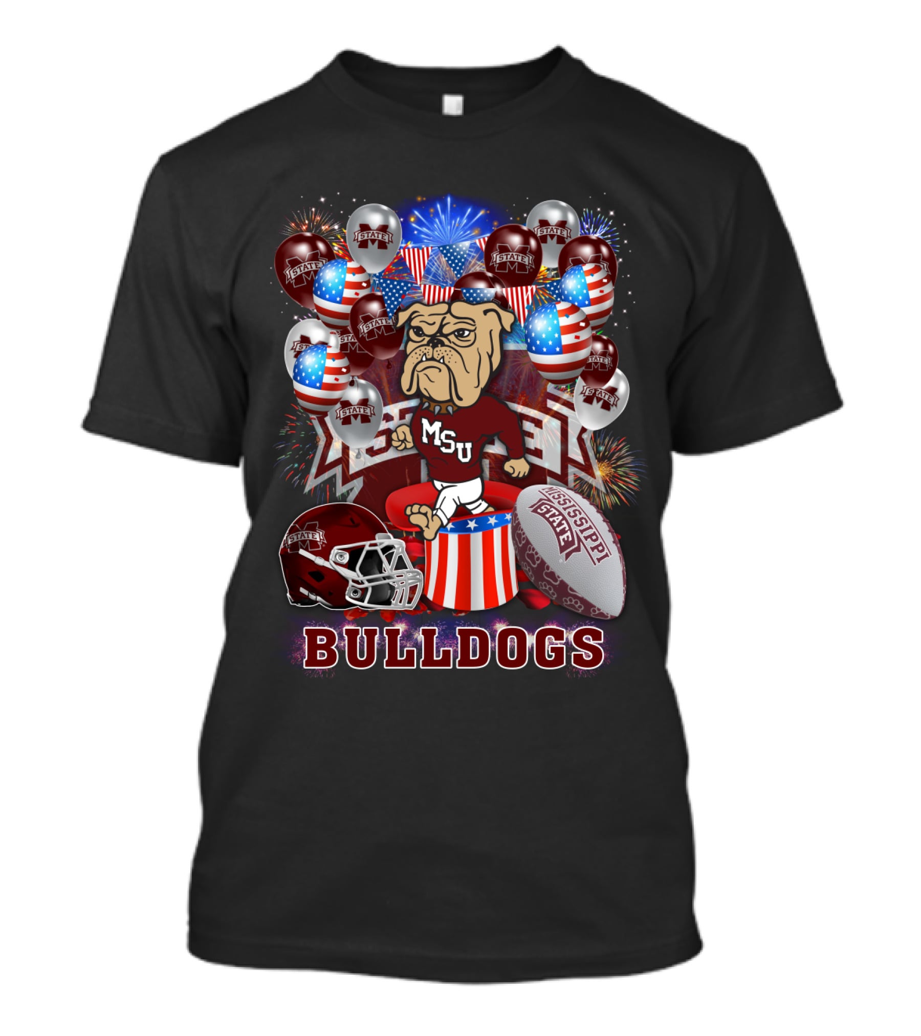 Msu Mississippi State Bulldogs Helmet Fireworks Football T-Shirt