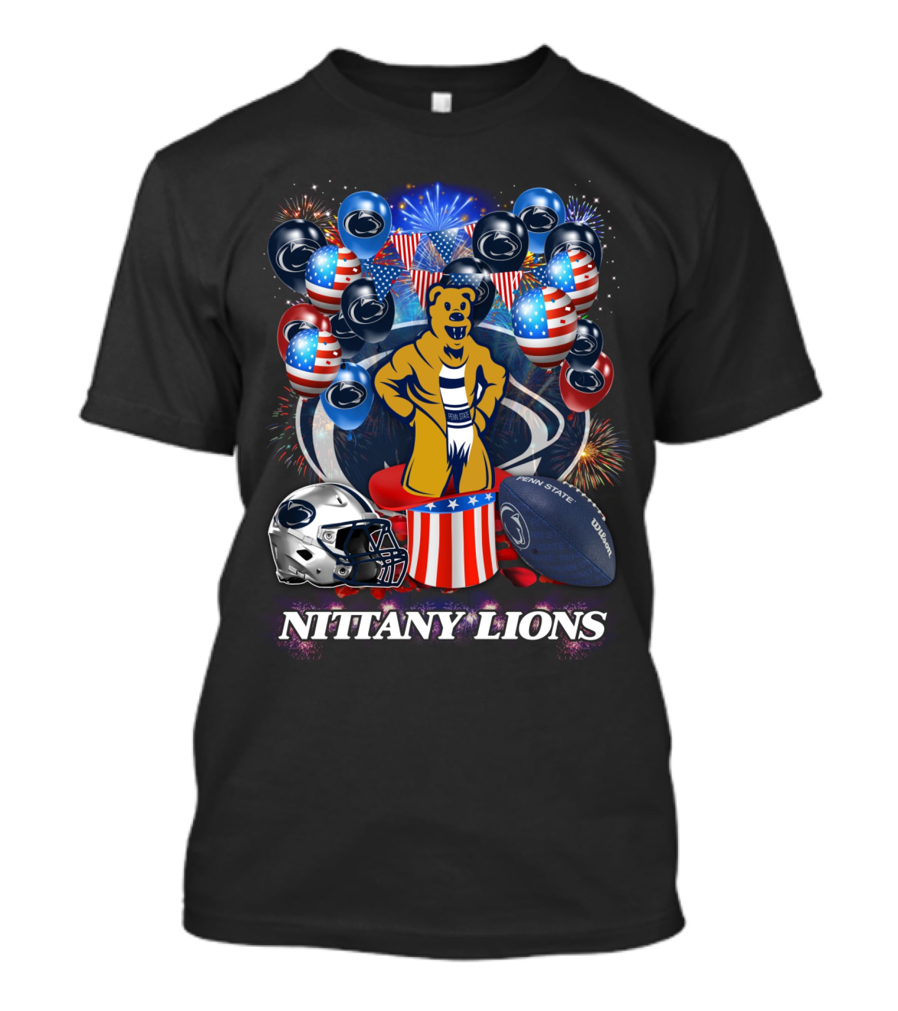 Penn State Nittany Lions Football Spirit With Patriotic Balloons And Fireworks T-Shirt