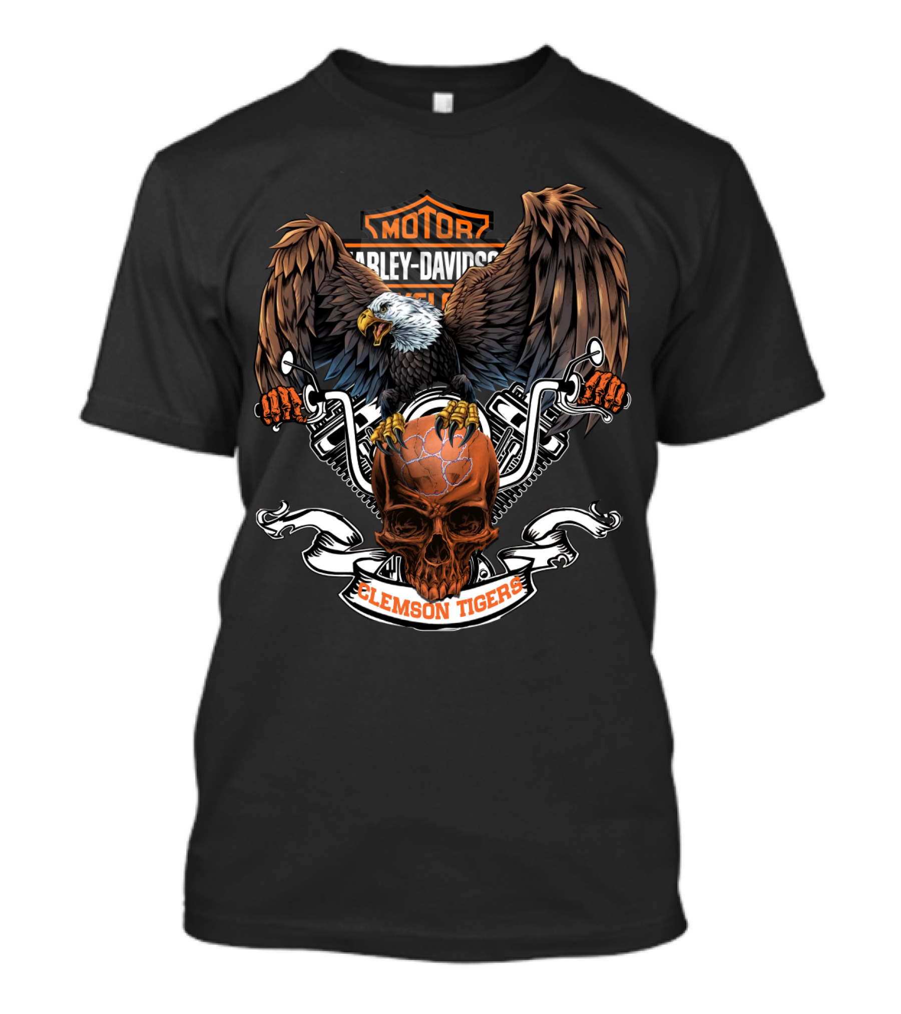 Clemson Tigers Harley Davidson Motor Skull Eagle T-Shirt
